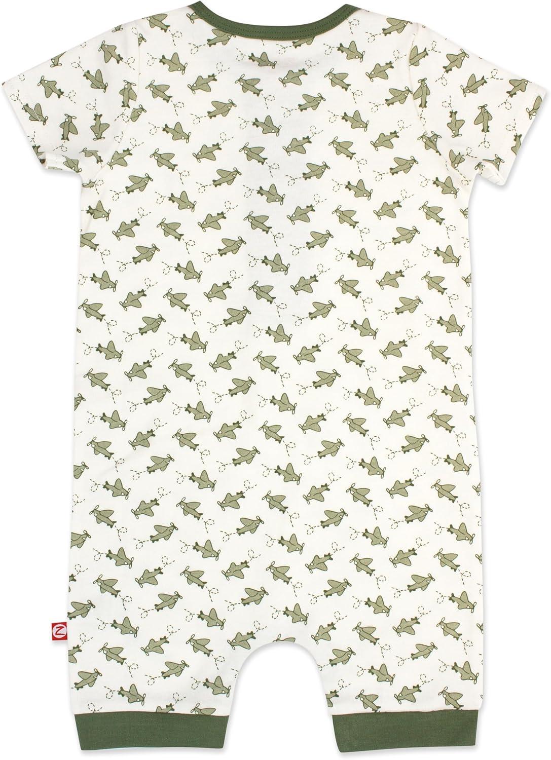 imageZutano Baby Boys Organic Cotton Henley Bodysuit ShortSleeve Romper Playsuit for BabiesAirplanes
