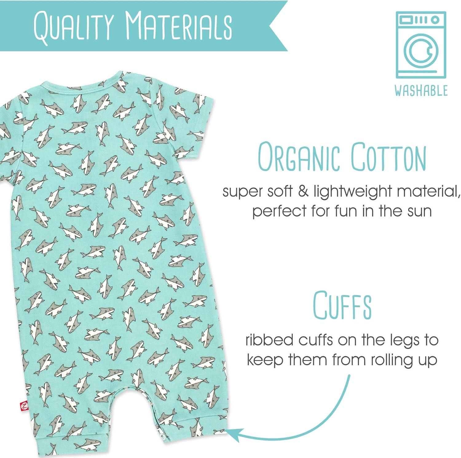 imageZutano Baby Boys Organic Cotton Henley Bodysuit ShortSleeve Romper Playsuit for BabiesBaby Shark