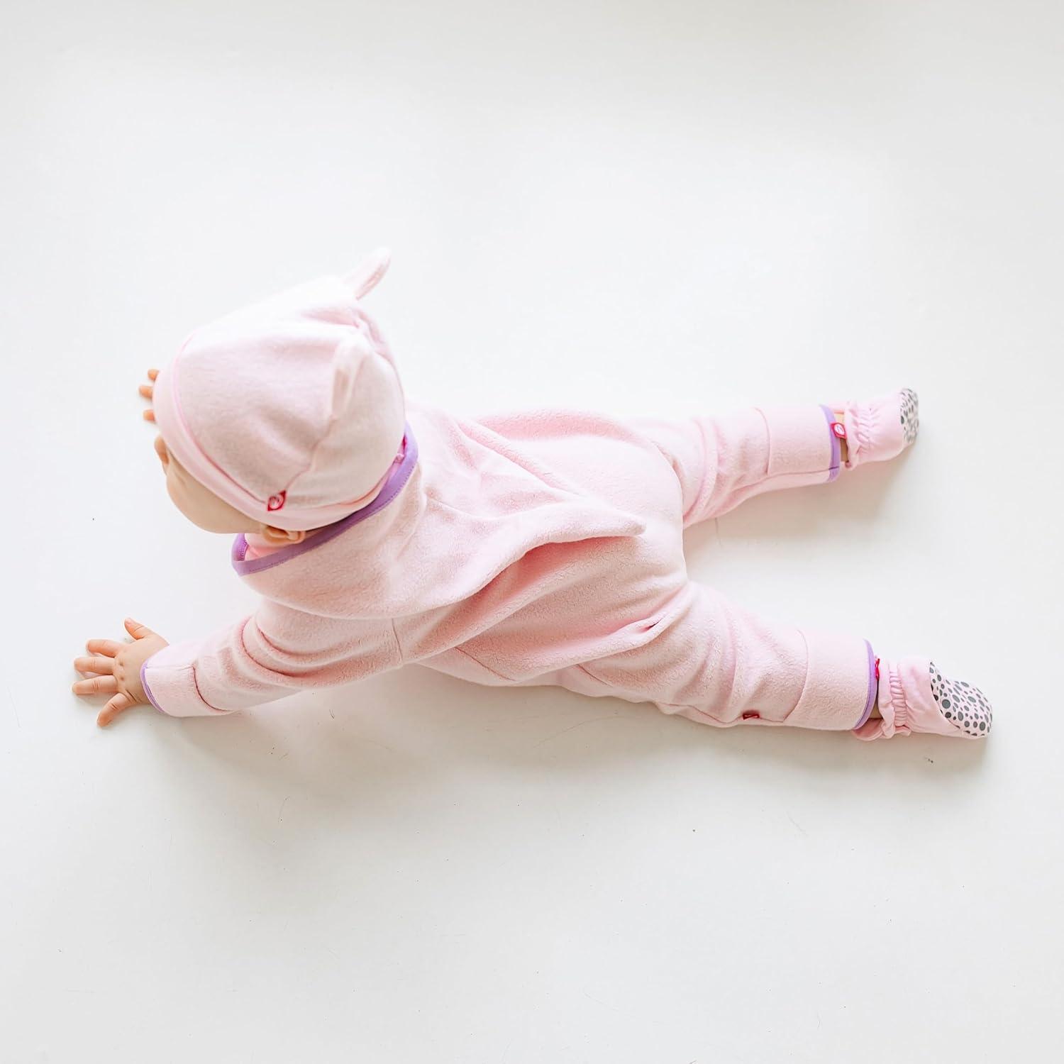 imageZutano Cozie Fleece Baby OnePiece Elf Romper with HoodBaby Pink