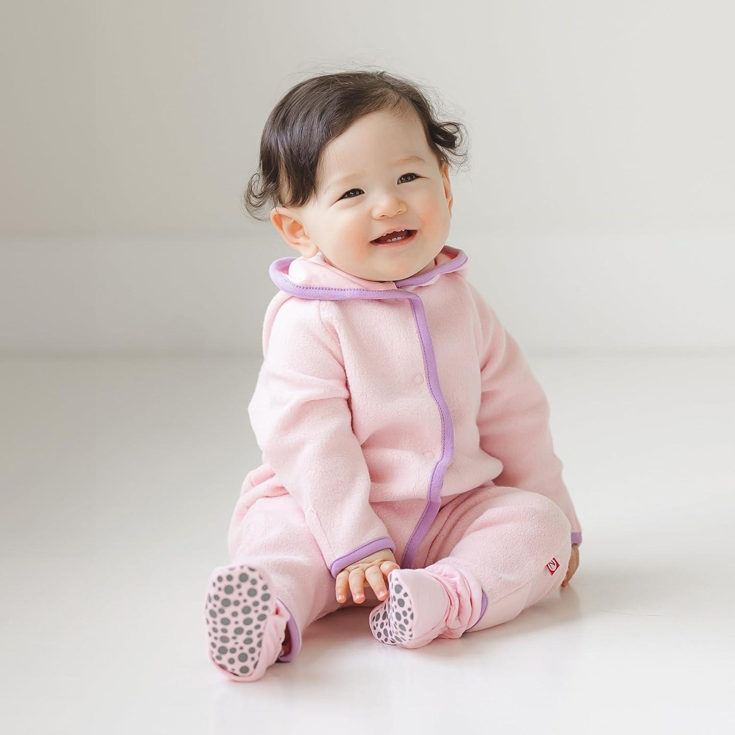imageZutano Cozie Fleece Baby OnePiece Elf Romper with HoodBaby Pink