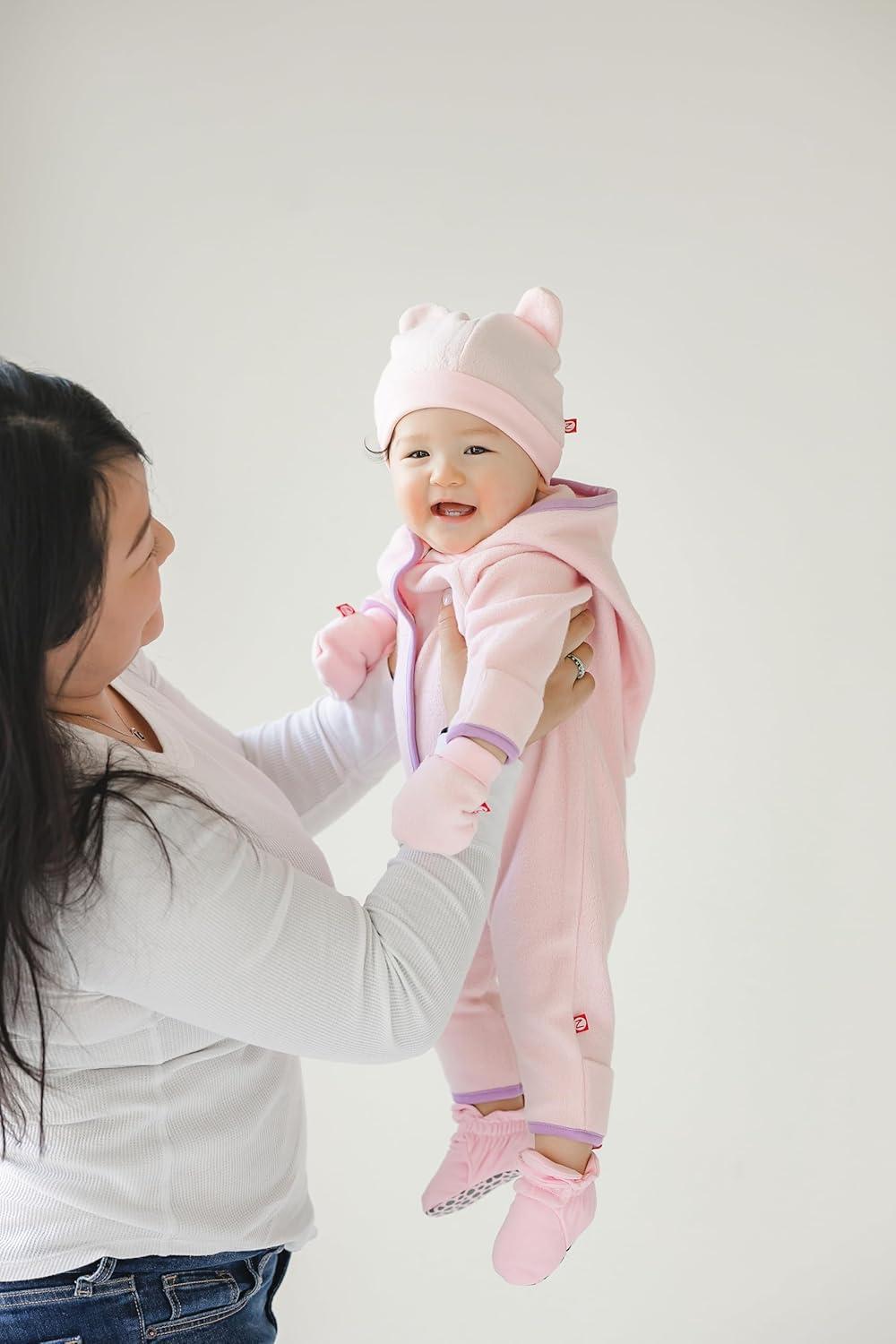 imageZutano Cozie Fleece Baby OnePiece Elf Romper with HoodBaby Pink