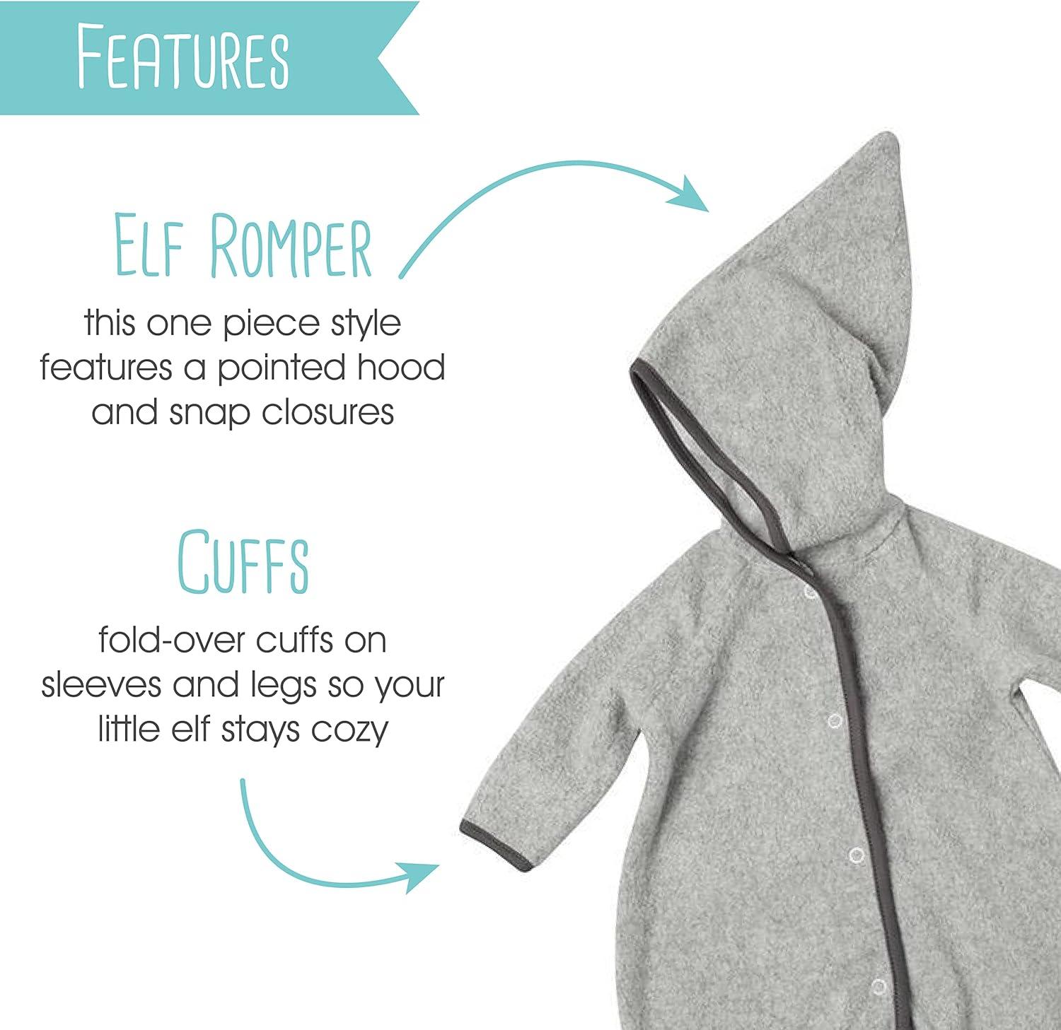 imageZutano Cozie Fleece Baby OnePiece Elf Romper with HoodHeather Gray