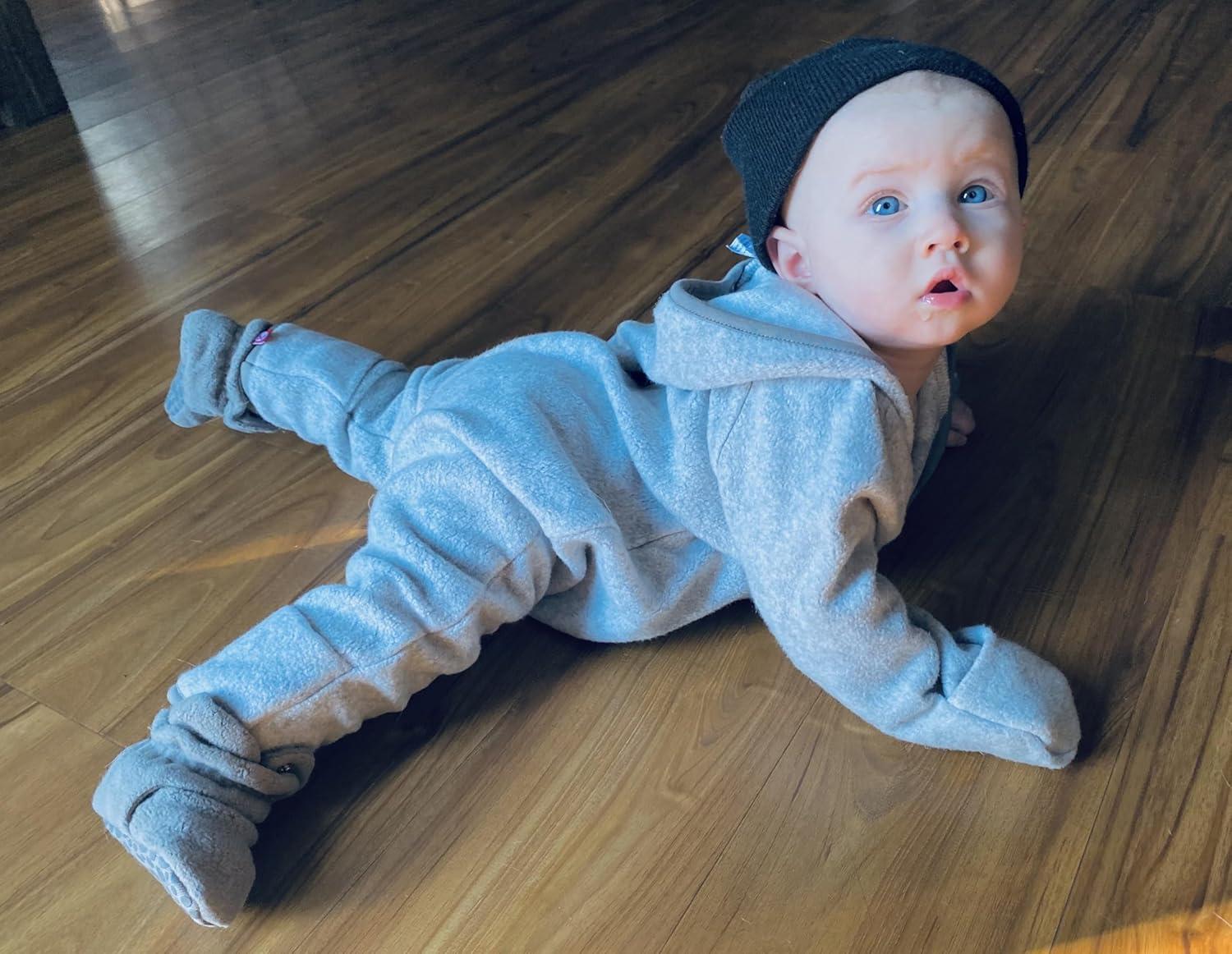 imageZutano Cozie Fleece Baby OnePiece Elf Romper with HoodHeather Gray