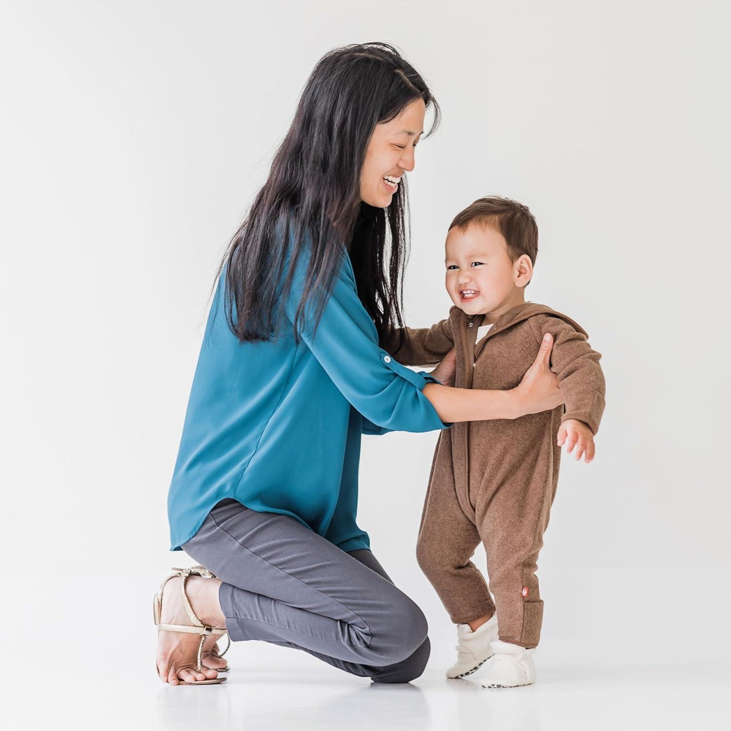 imageZutano Cozie Fleece Baby OnePiece Elf Romper with HoodHeather Mocha