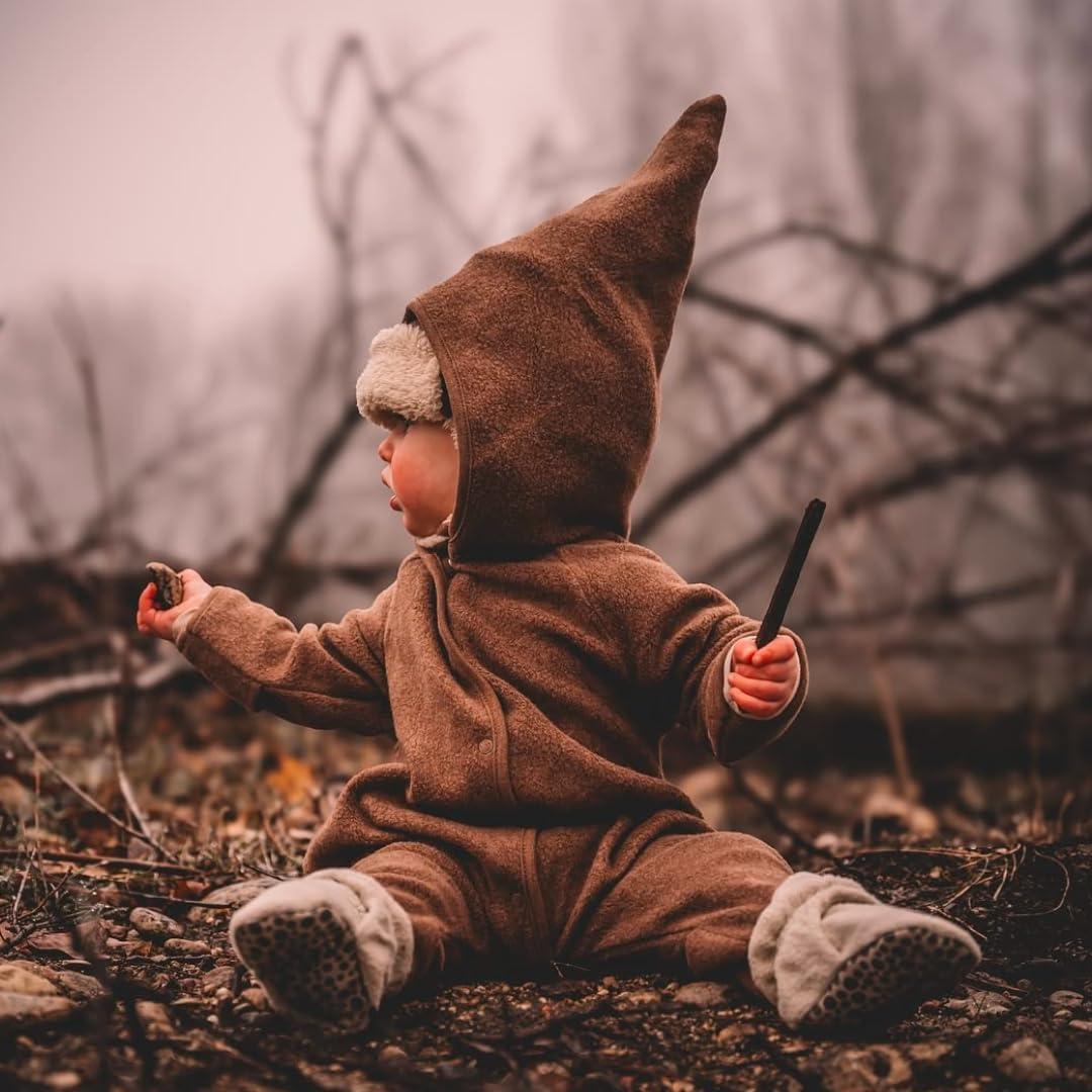imageZutano Cozie Fleece Baby OnePiece Elf Romper with HoodHeather Mocha