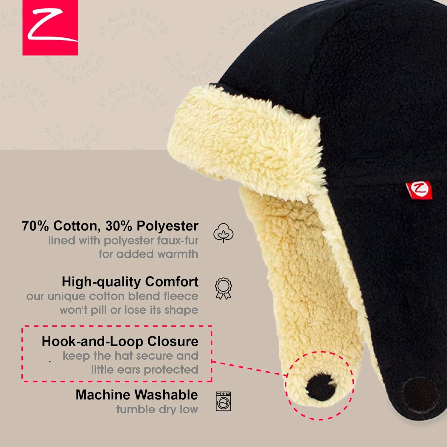 imageZutano Cozie Fleece Unisex Toddler and Baby Trapper Hat ColdWeather Hat for Little Boys and GirlsBlack