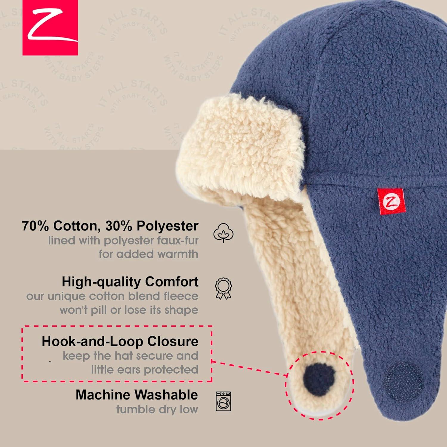 imageZutano Cozie Fleece Unisex Toddler and Baby Trapper Hat ColdWeather Hat for Little Boys and GirlsDenim Navy