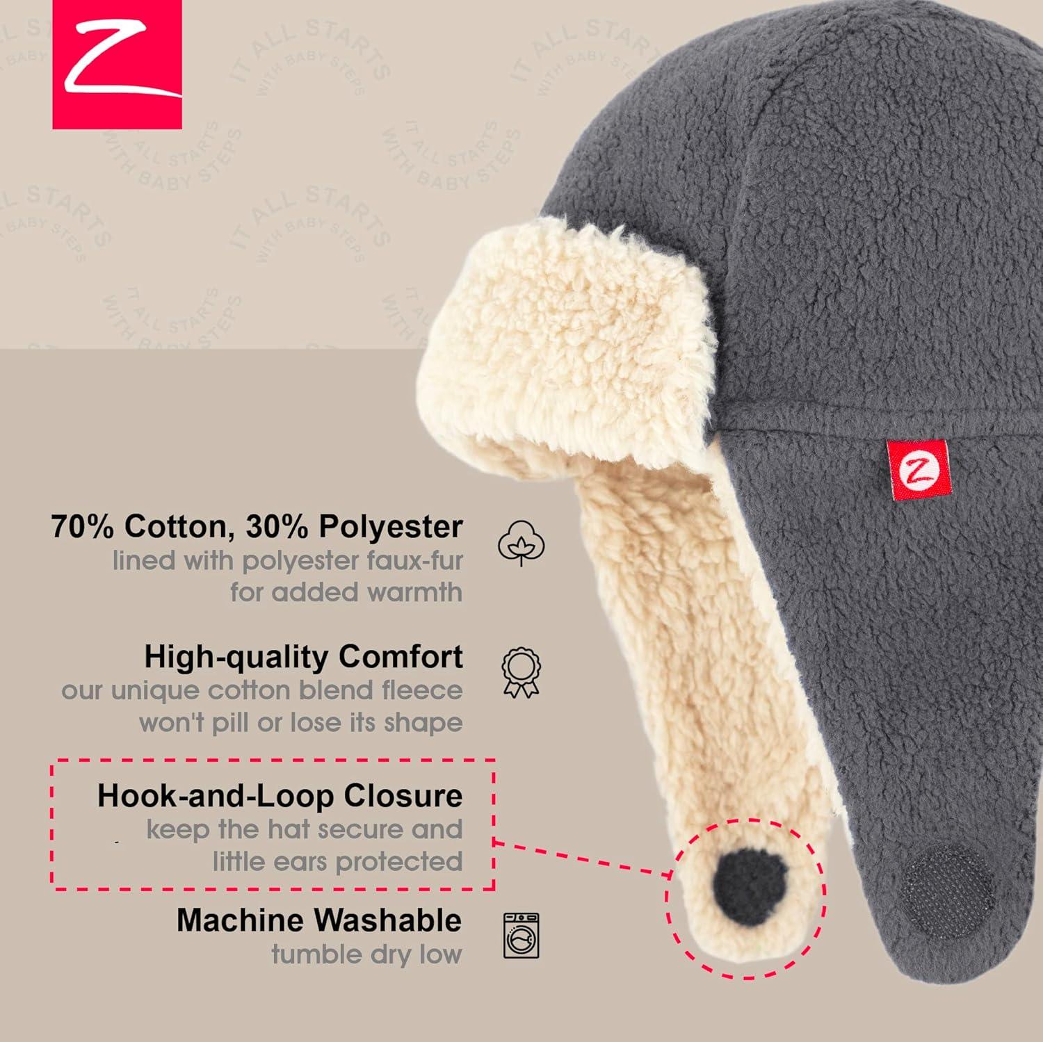 imageZutano Cozie Fleece Unisex Toddler and Baby Trapper Hat ColdWeather Hat for Little Boys and GirlsGray