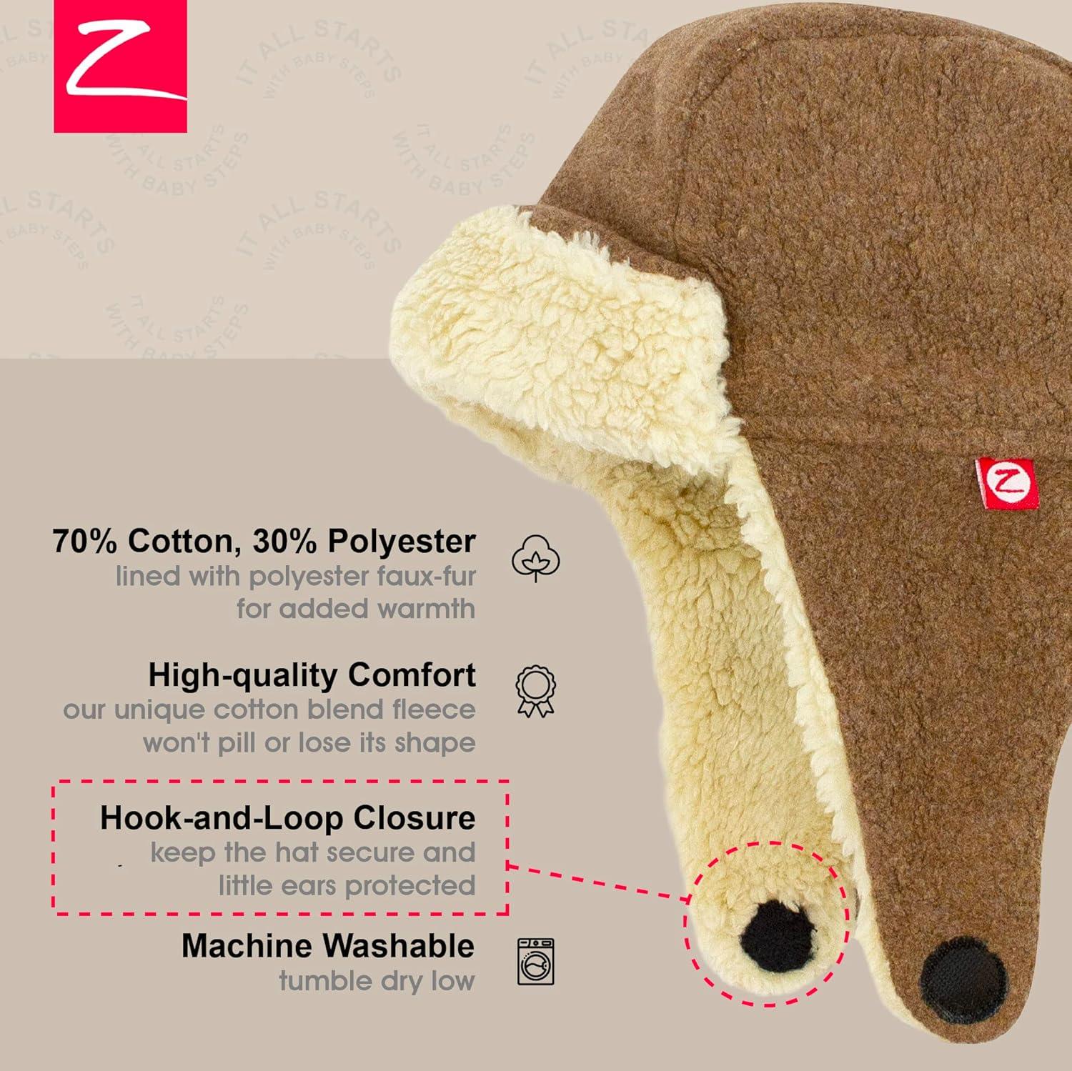 imageZutano Cozie Fleece Unisex Toddler and Baby Trapper Hat ColdWeather Hat for Little Boys and GirlsMocha Heather