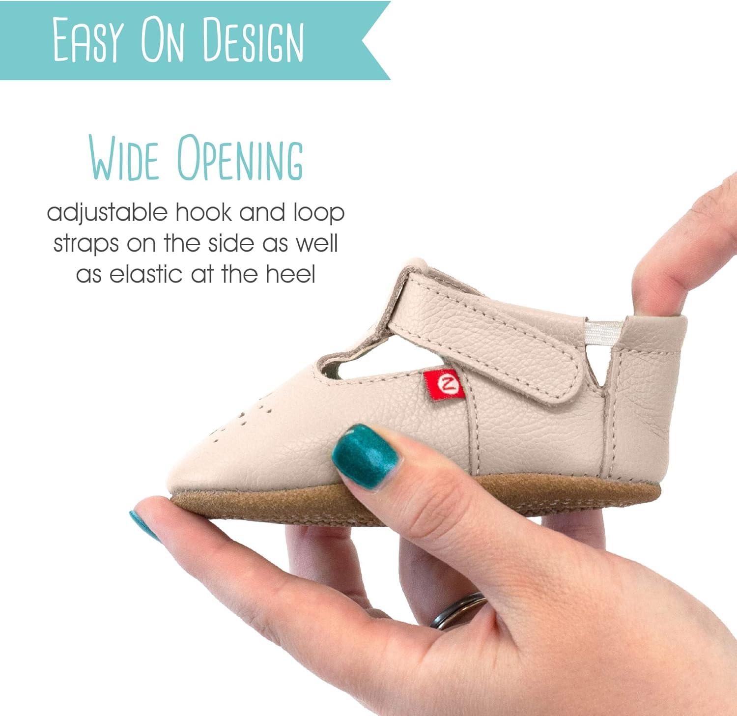imageZutano Easy On Leather Mary Jane Baby Shoes AntiSlip and Soft SoleDove