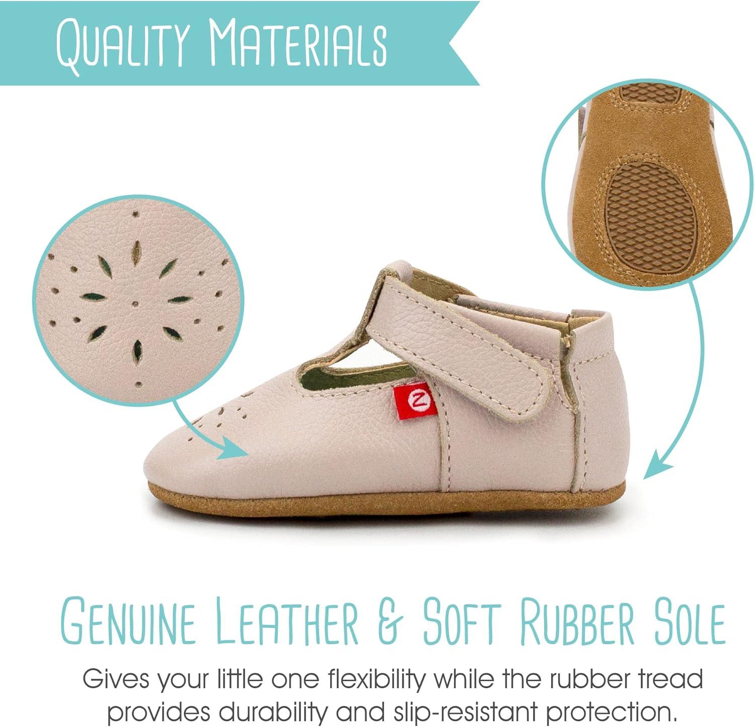 imageZutano Easy On Leather Mary Jane Baby Shoes AntiSlip and Soft SoleDove