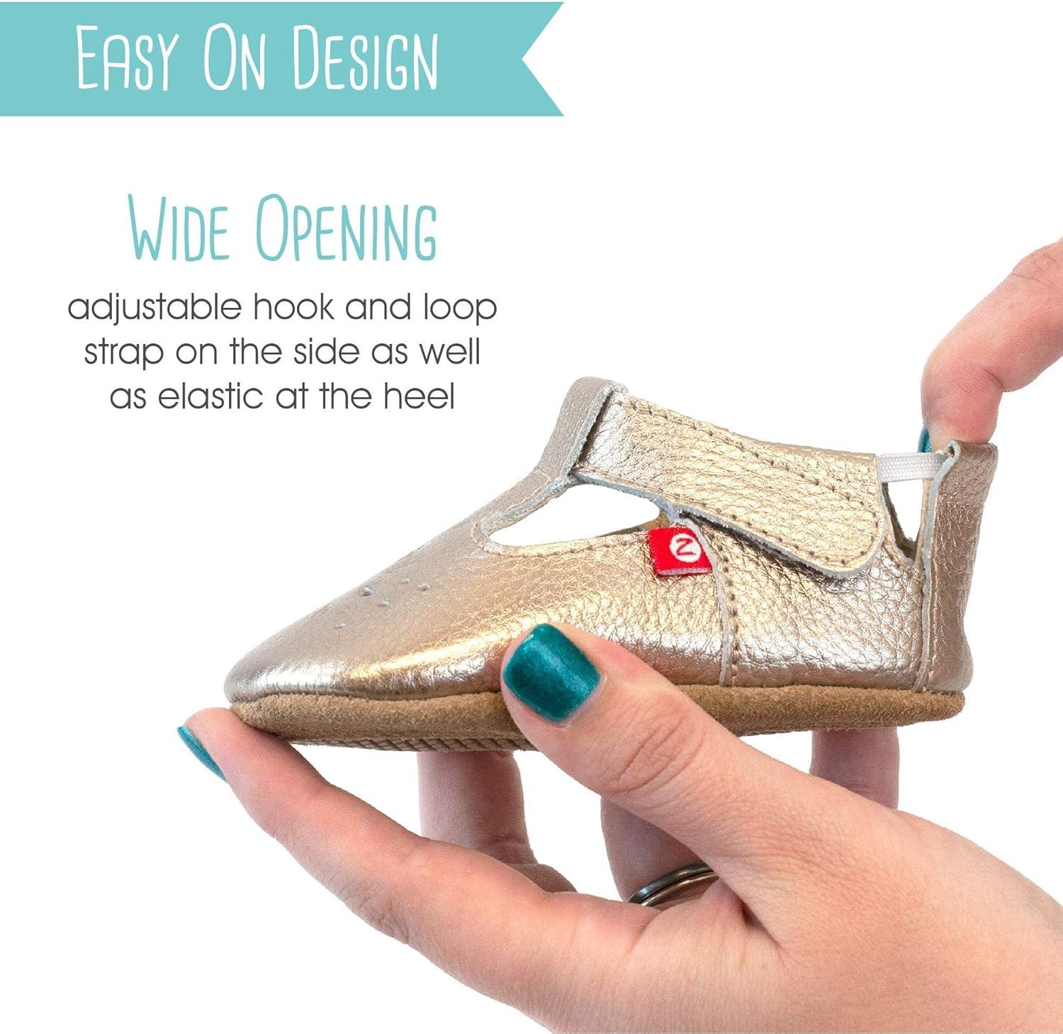 imageZutano Easy On Leather Mary Jane Baby Shoes AntiSlip and Soft SoleRose Gold