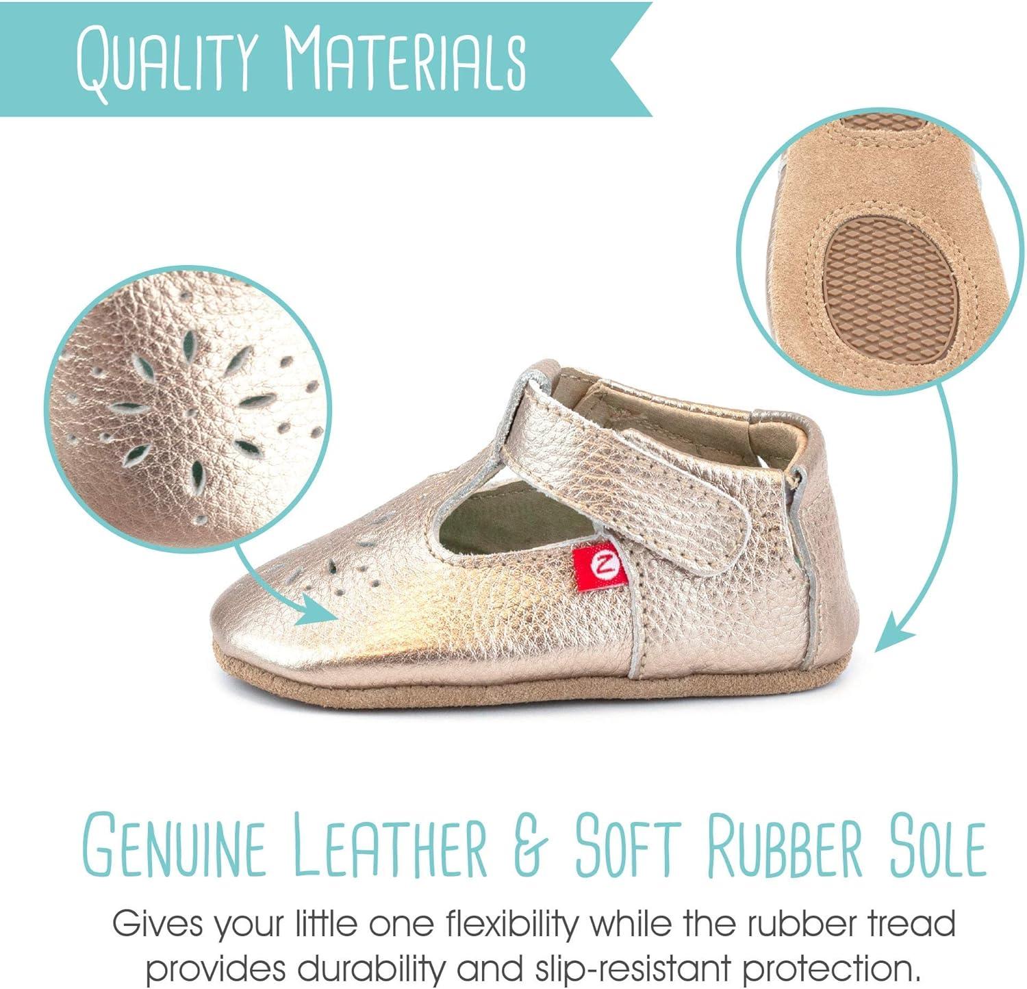 imageZutano Easy On Leather Mary Jane Baby Shoes AntiSlip and Soft SoleRose Gold