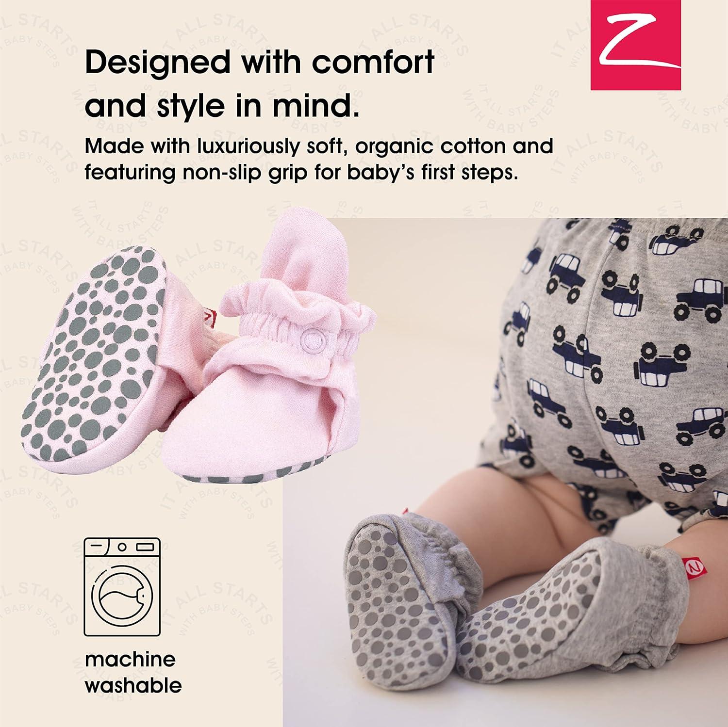 imageZutano Newborn Girl Gift Set 5 Pack Organic Burp Cloths and Cotton StayOn Baby Booties Bundle Baby Pink amp Hearts 6M