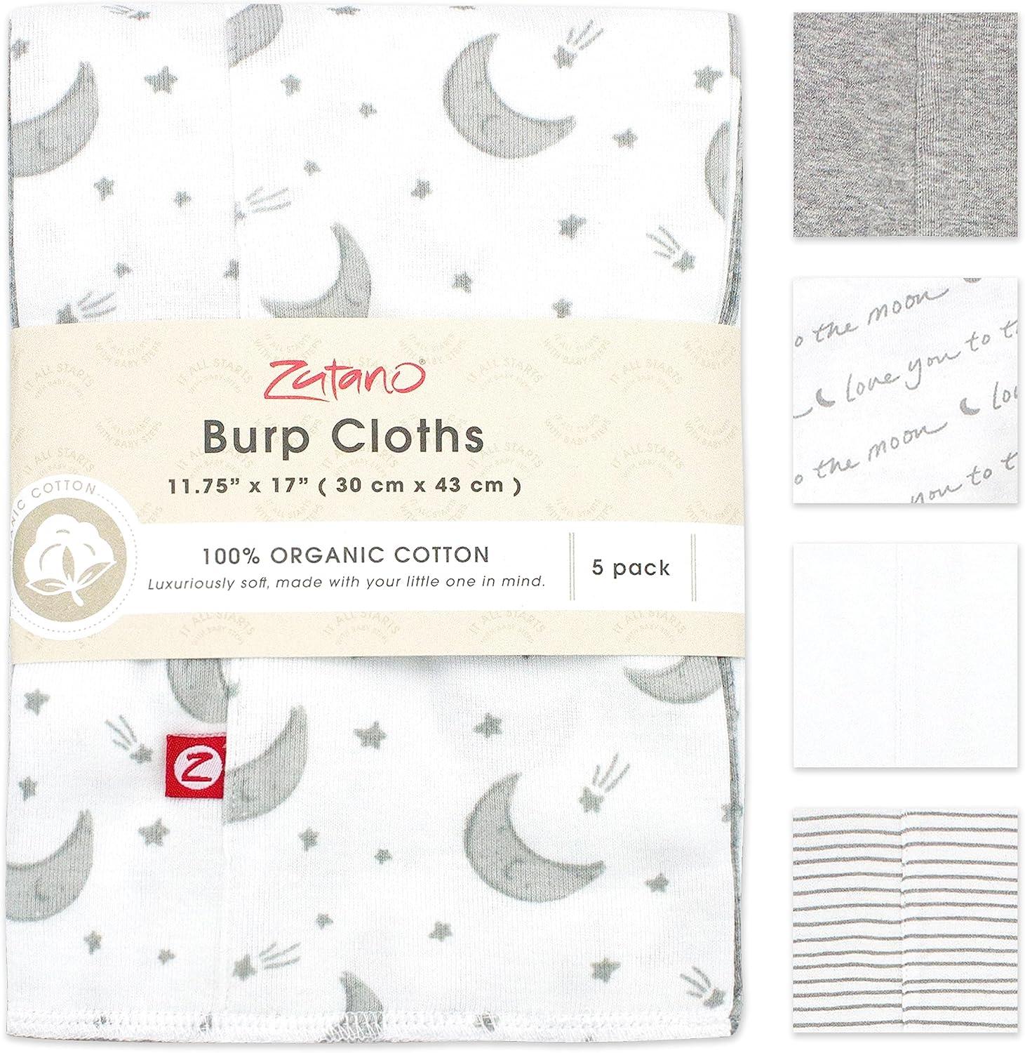 imageZutano Newborn Unisex Gift Set 5 Pack Organic Burp Cloths and Cotton StayOn Baby Booties Bundle Heather Gray amp Moons 6M
