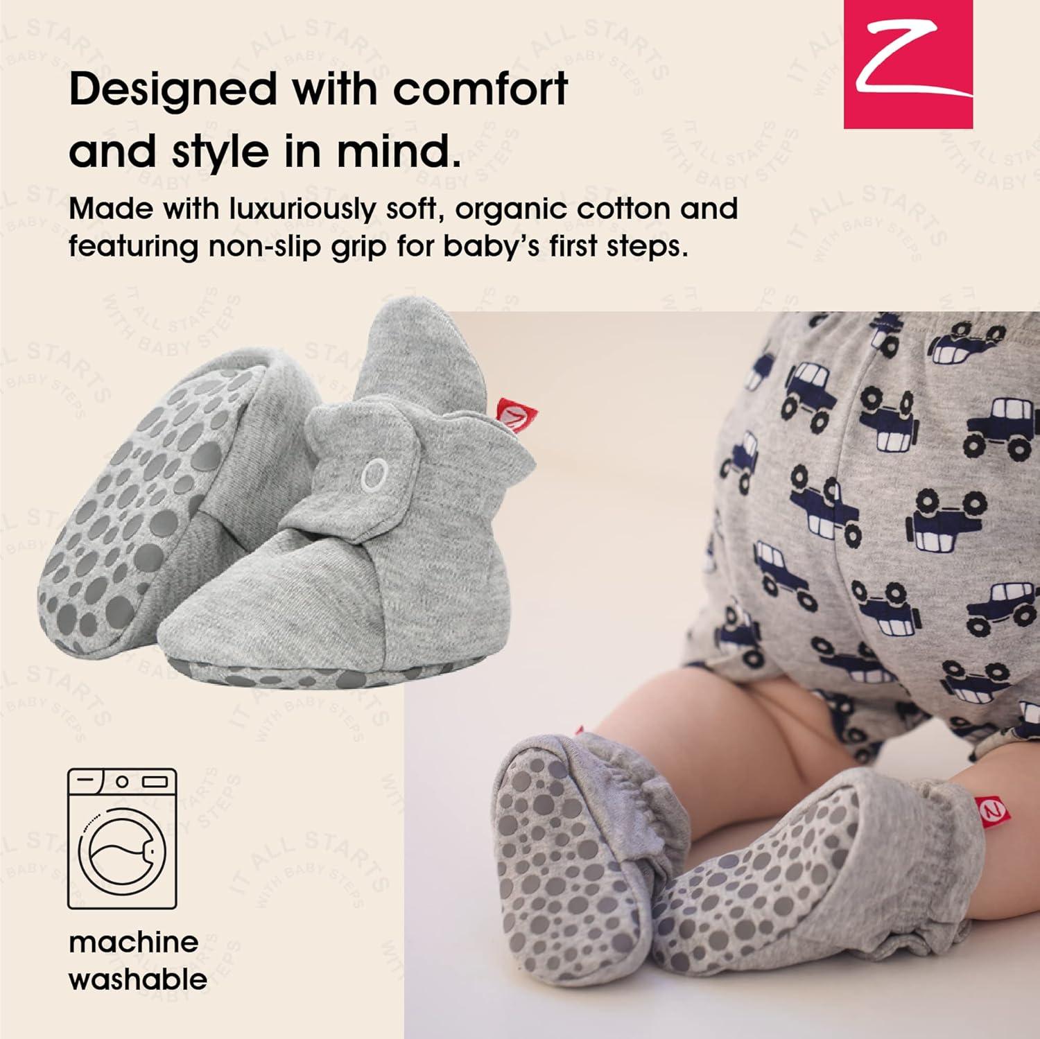 imageZutano Newborn Unisex Gift Set 5 Pack Organic Burp Cloths and Cotton StayOn Baby Booties Bundle Heather Gray amp Moons 6M