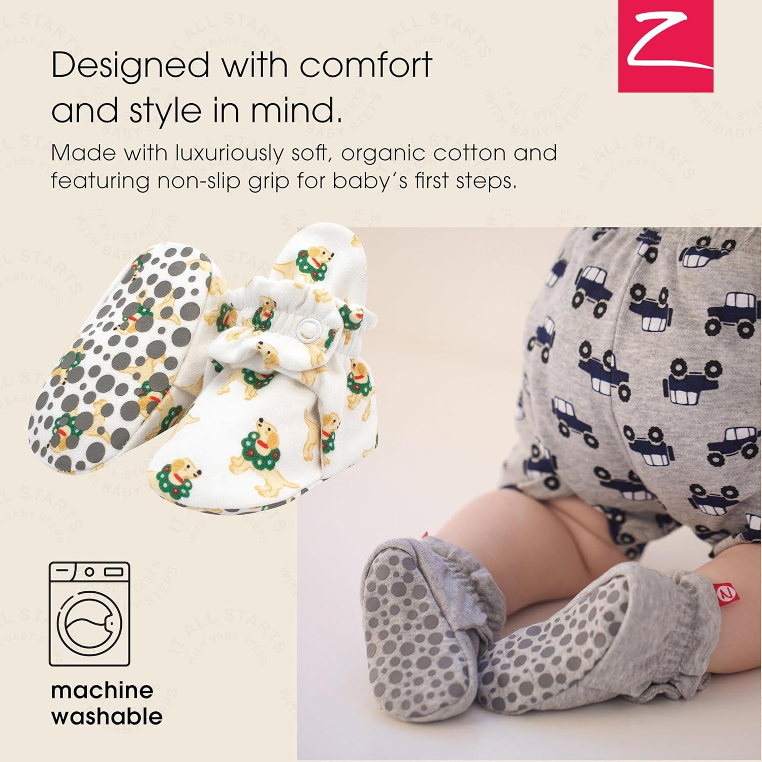 imageZutano Organic Cotton Baby Booties With Gripper Soles Soft Sole Stayon Baby Shoes Holiday Dogs 18M