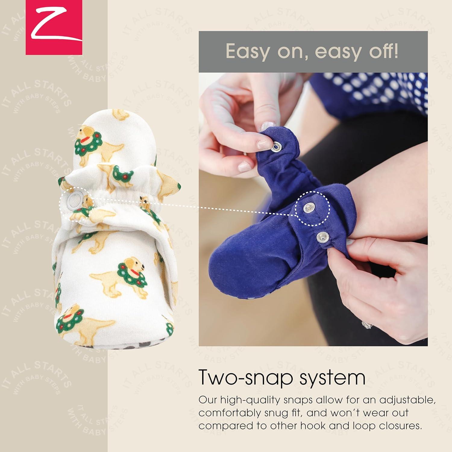 imageZutano Organic Cotton Baby Booties With Gripper Soles Soft Sole Stayon Baby Shoes Holiday Dogs 18M