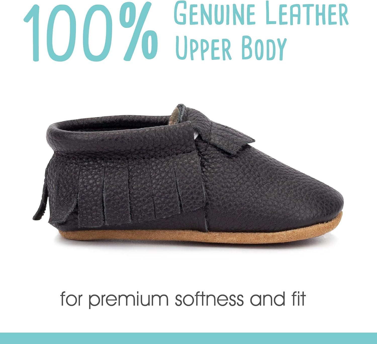 imageZutano Unisex Baby Leather Moccasins Slip Resistant SoftSole Stay On Baby ShoesBlack Fringe
