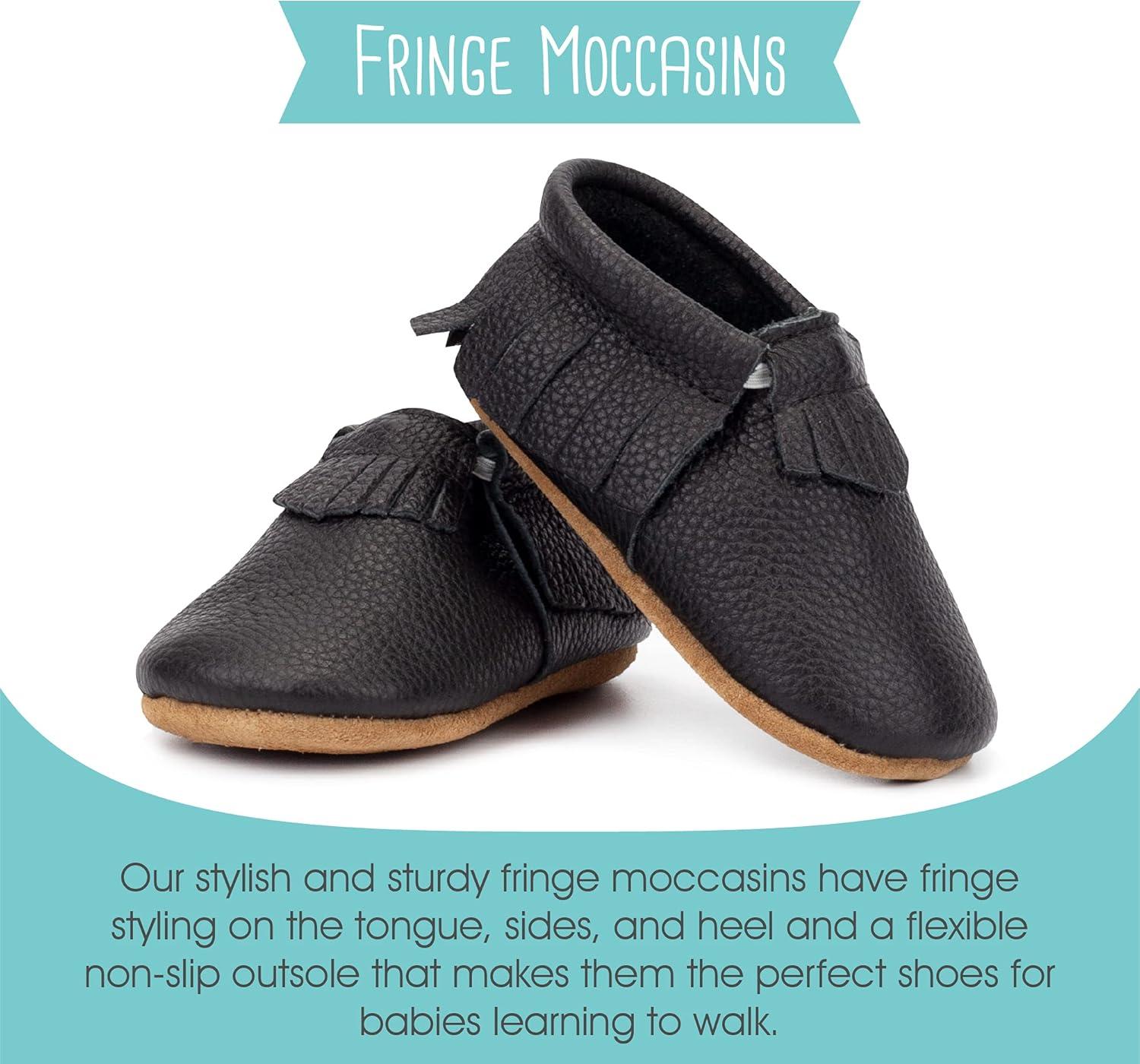 imageZutano Unisex Baby Leather Moccasins Slip Resistant SoftSole Stay On Baby ShoesBlack Fringe
