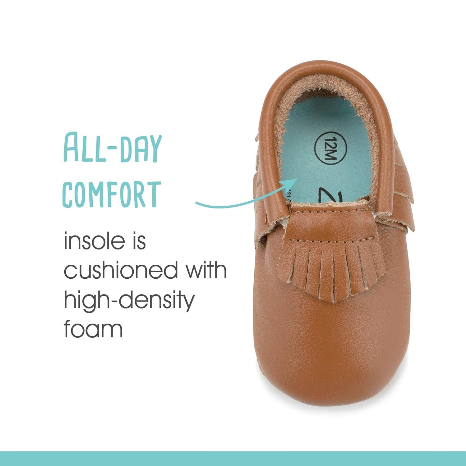 imageZutano Unisex Baby Leather Moccasins Slip Resistant SoftSole Stay On Baby ShoesChestnut Fringe
