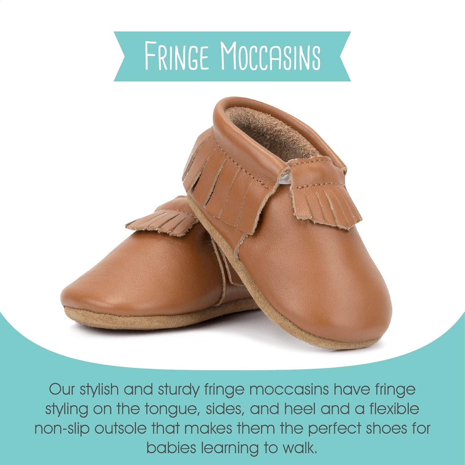 imageZutano Unisex Baby Leather Moccasins Slip Resistant SoftSole Stay On Baby ShoesChestnut Fringe
