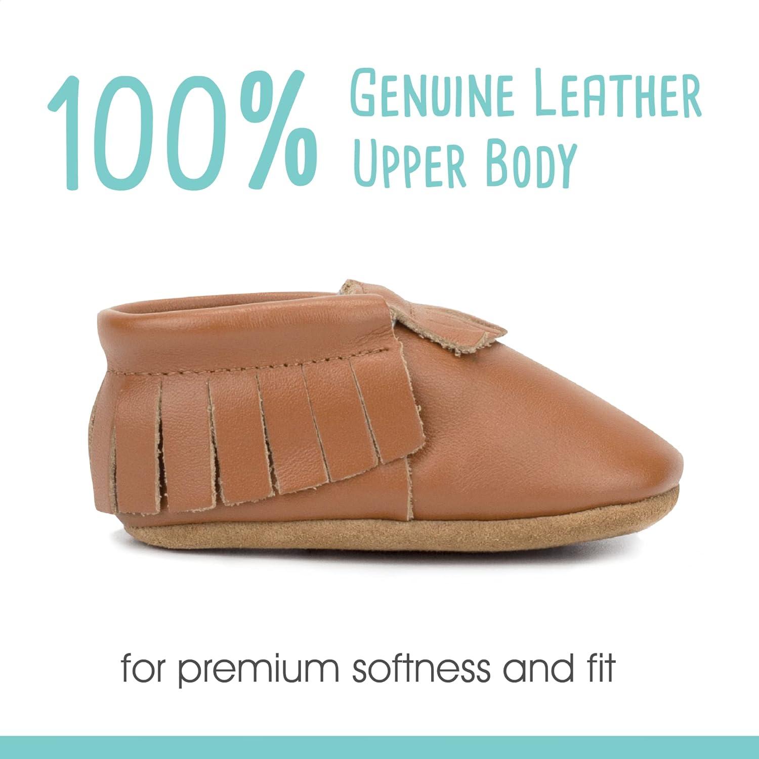 imageZutano Unisex Baby Leather Moccasins Slip Resistant SoftSole Stay On Baby ShoesChestnut Fringe
