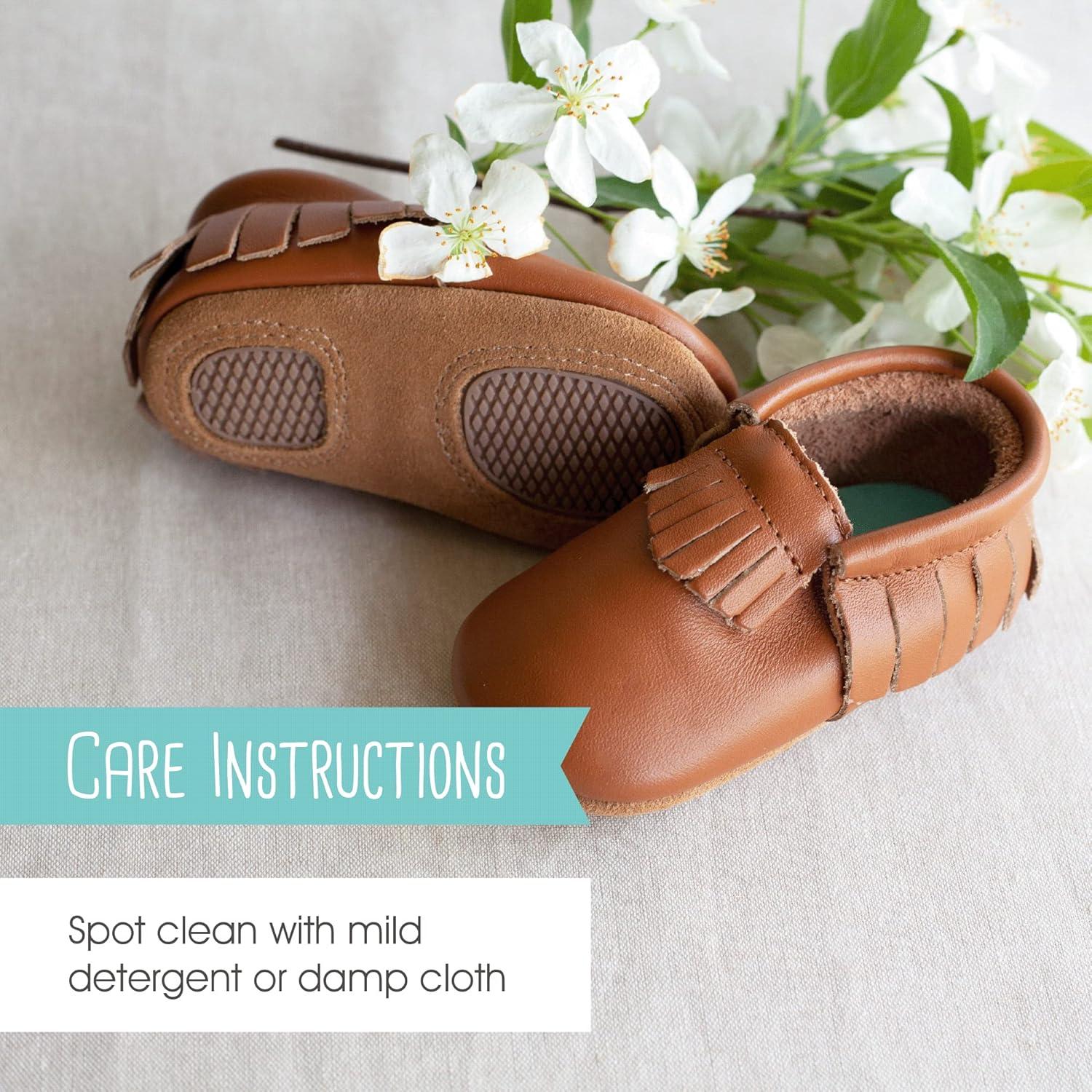 imageZutano Unisex Baby Leather Moccasins Slip Resistant SoftSole Stay On Baby ShoesChestnut Fringe