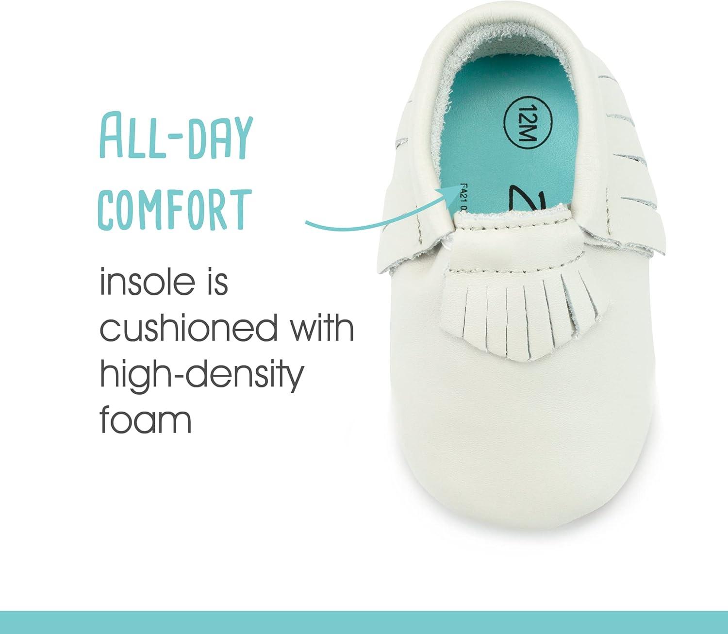 imageZutano Unisex Baby Leather Moccasins Slip Resistant SoftSole Stay On Baby ShoesPearl Fringe