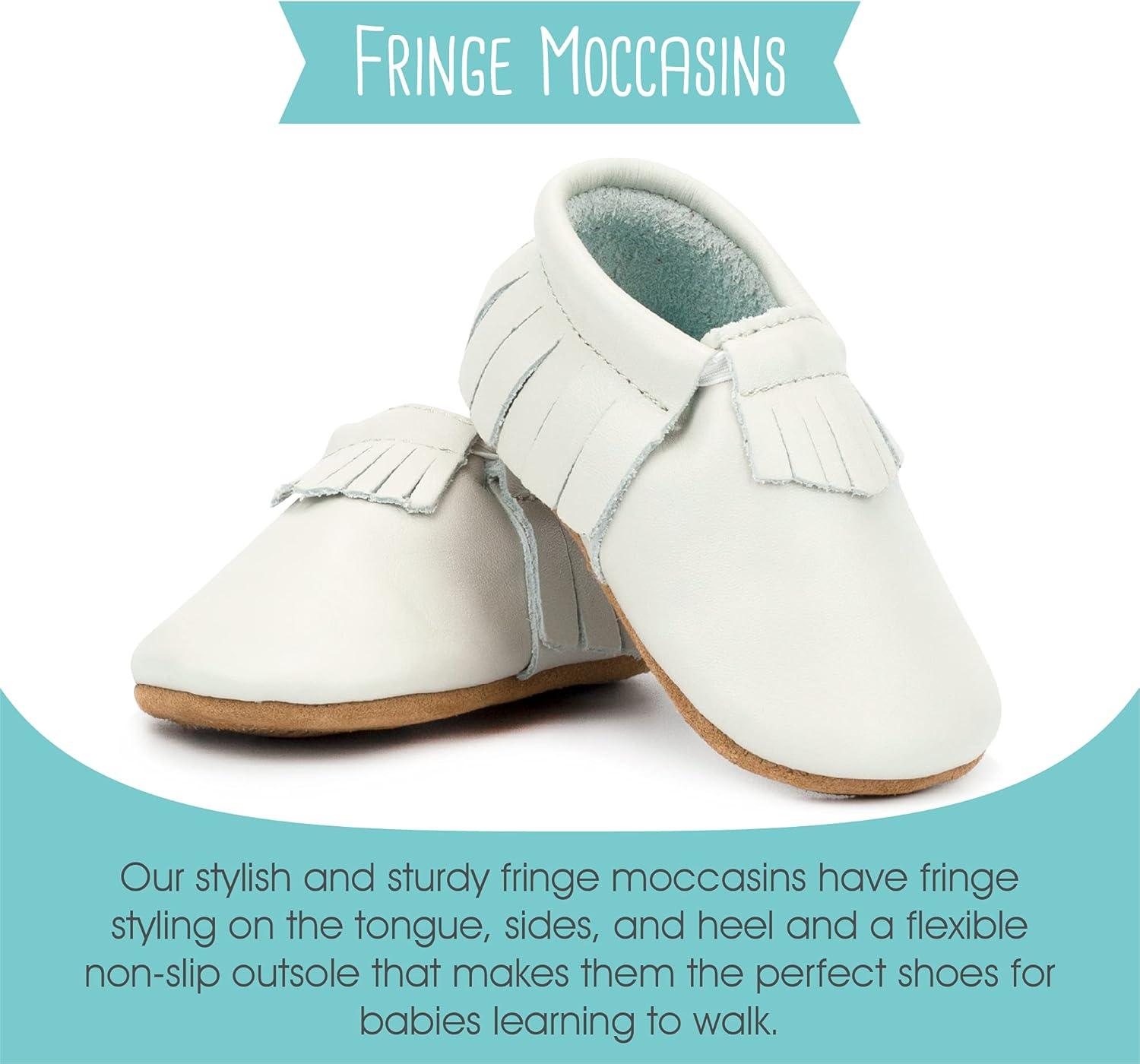 imageZutano Unisex Baby Leather Moccasins Slip Resistant SoftSole Stay On Baby ShoesPearl Fringe