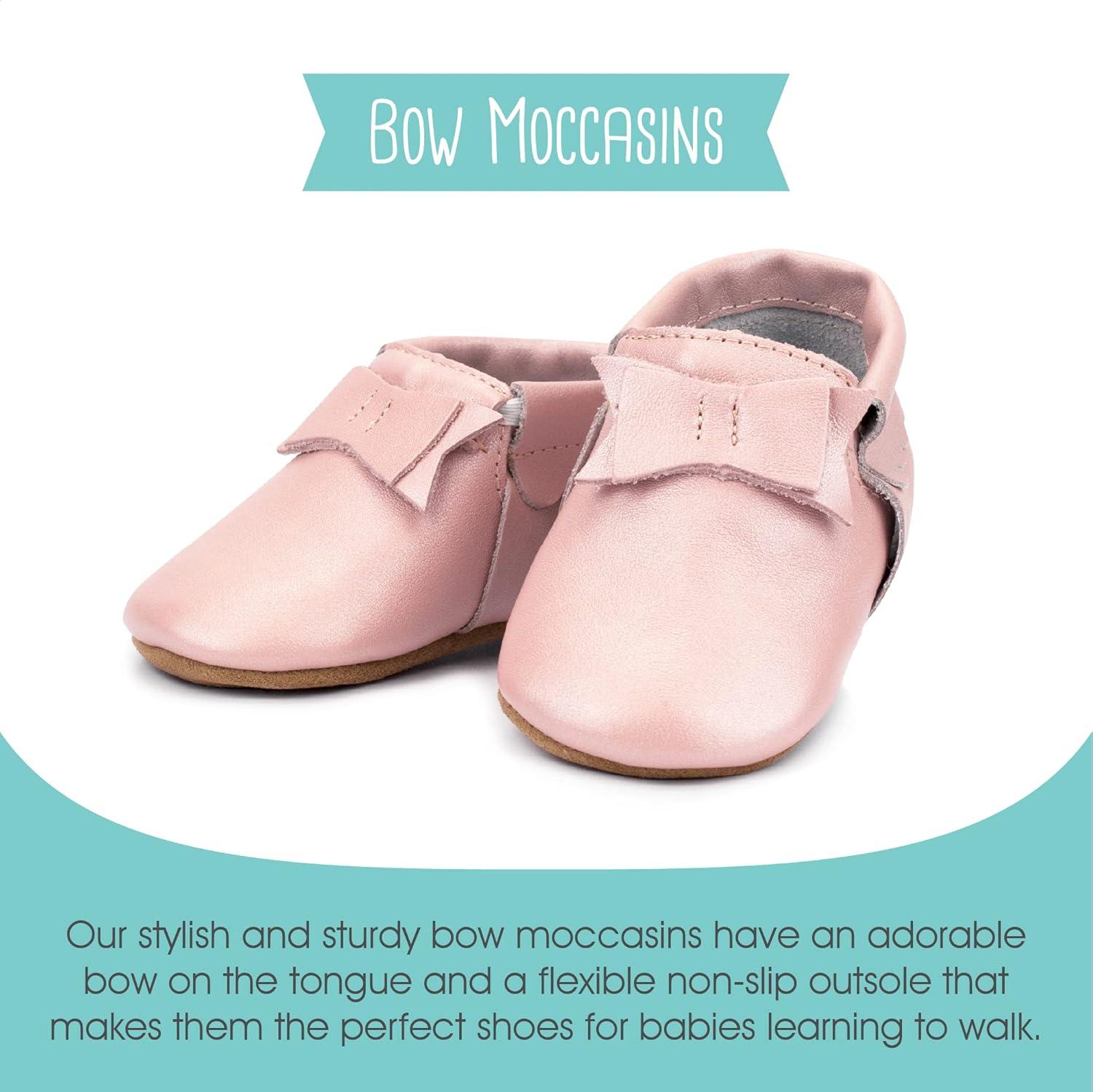 imageZutano Unisex Baby Leather Moccasins Slip Resistant SoftSole Stay On Baby ShoesPink Shimmer Bow