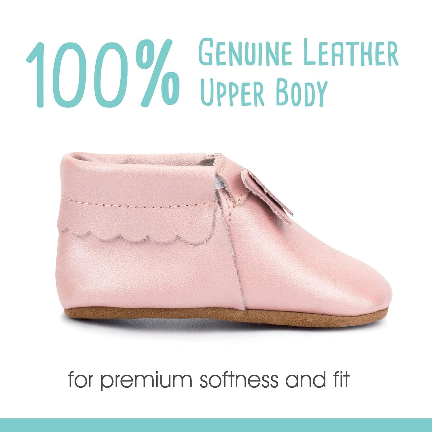 imageZutano Unisex Baby Leather Moccasins Slip Resistant SoftSole Stay On Baby ShoesPink Shimmer Bow