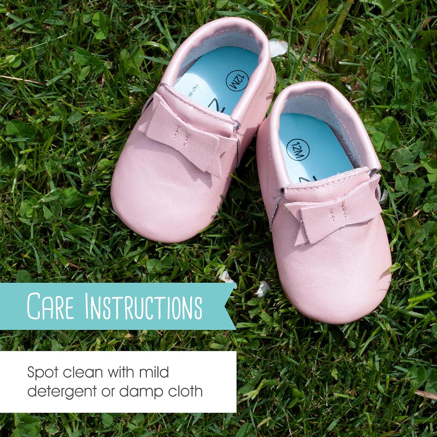 imageZutano Unisex Baby Leather Moccasins Slip Resistant SoftSole Stay On Baby ShoesRustic Rose Gold Bow