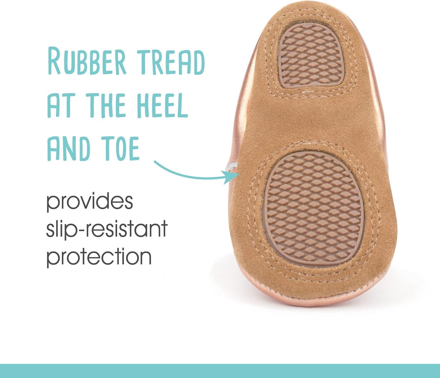 imageZutano Unisex Baby Leather Moccasins Slip Resistant SoftSole Stay On Baby ShoesRustic Rose Gold Bow