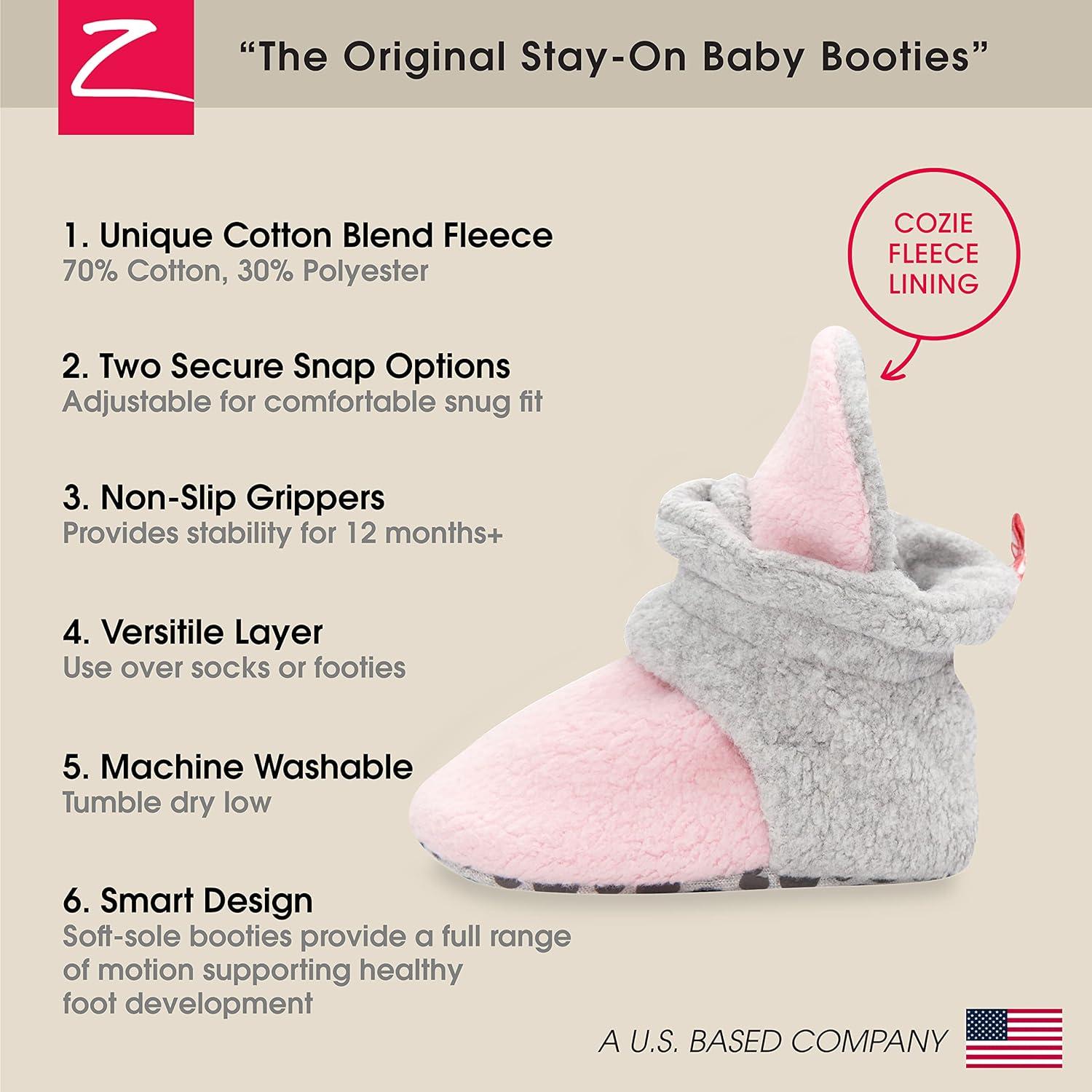 imageZutano Unisex Fleece Baby Booties Two Snap Closure Newborn to 24 MonthsBaby PinkHeather Gray