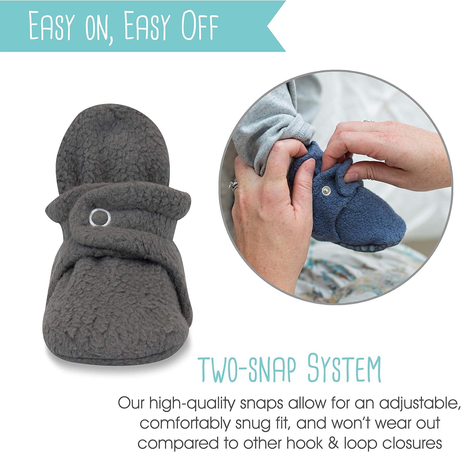 imageZutano Unisex Fleece Baby Booties Two Snap Closure Newborn to 24 MonthsGrey