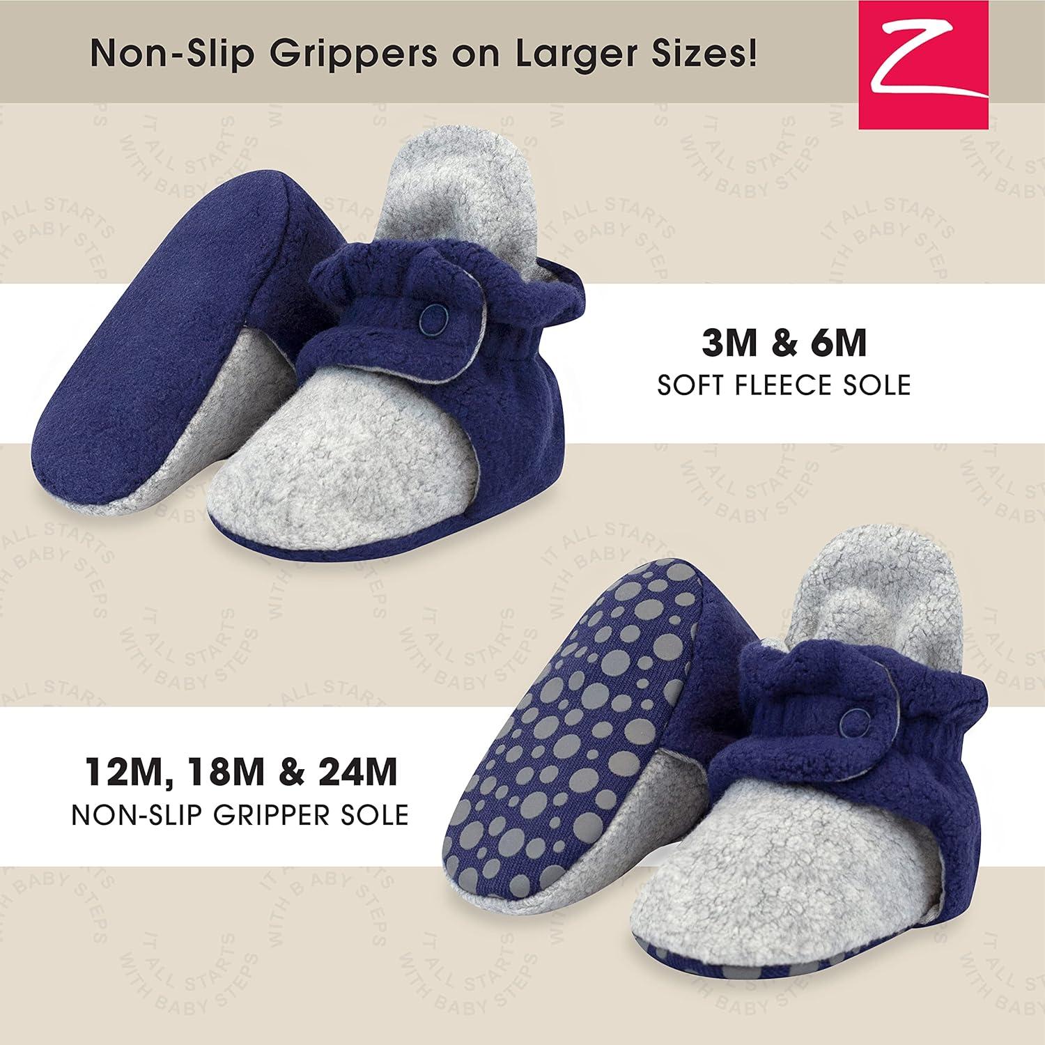 imageZutano Unisex Fleece Baby Booties Two Snap Closure Newborn to 24 MonthsHeather GrayTrue Navy