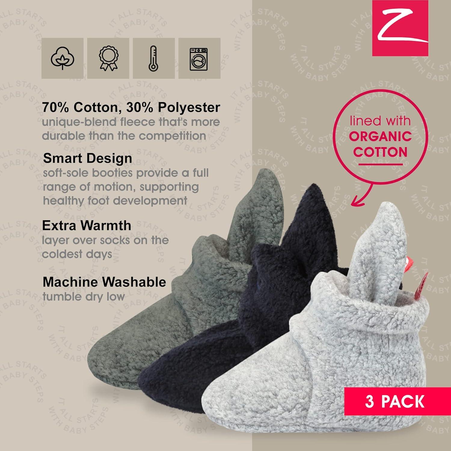 imageZutano Unisex Fleece Baby Booties with Organic Cotton Lining Newborn EssentialsGrayBlackHeather Gray