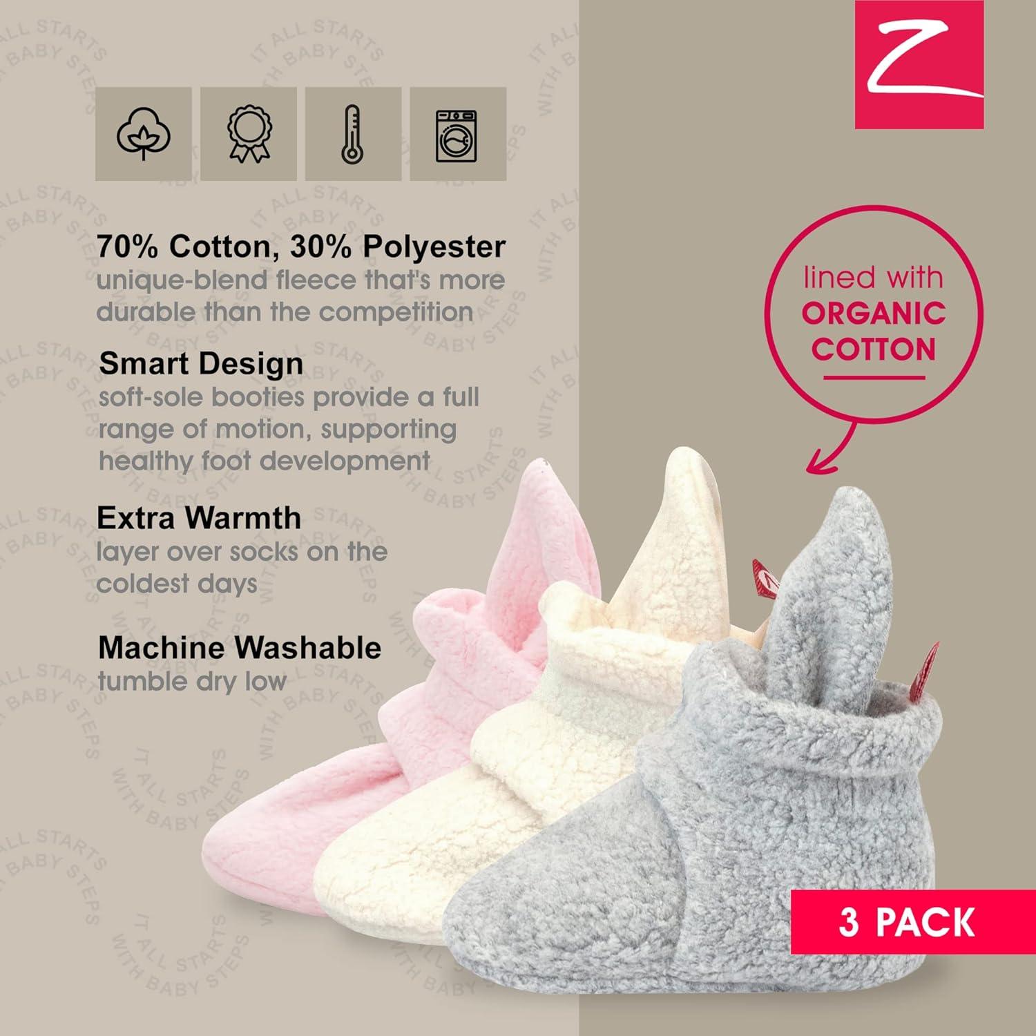 imageZutano Unisex Fleece Baby Booties with Organic Cotton Lining Newborn EssentialsHeather GrayBaby PinkCream