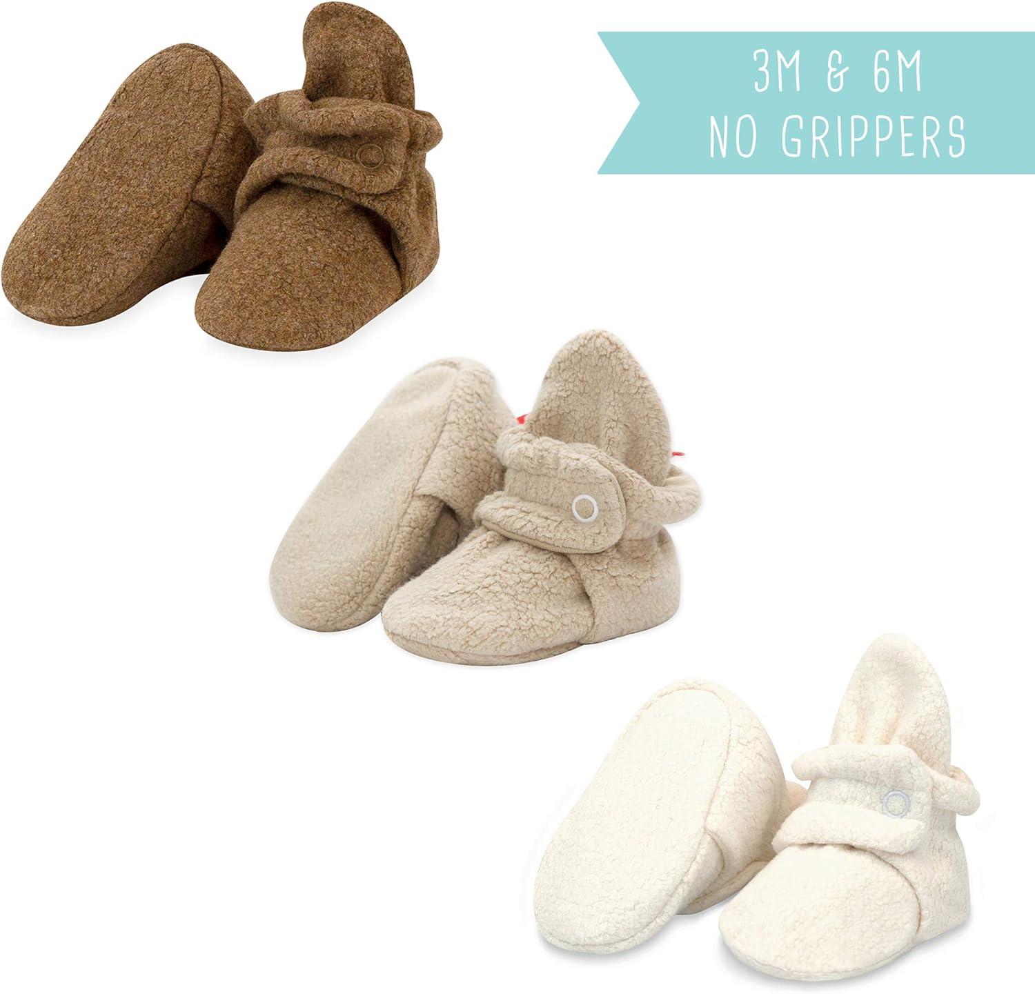 imageZutano Unisex Fleece Baby Booties with Organic Cotton Lining Newborn EssentialsMocha HeatherKhakiCream