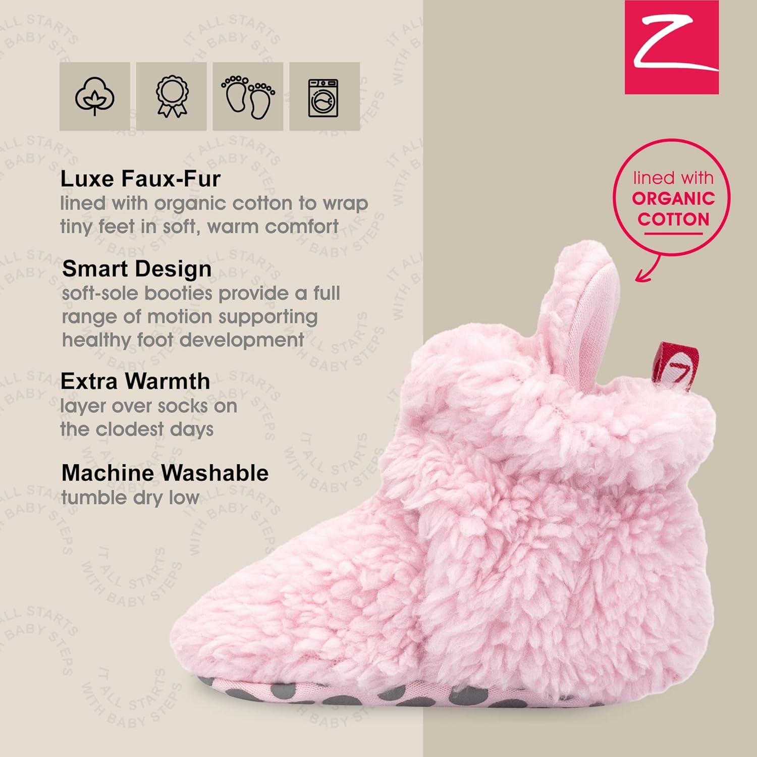 imageZutano Unisex Furry Baby Booties with Grippers Organic Cotton Lining Baby Registry Must HavesBaby Pink Furry