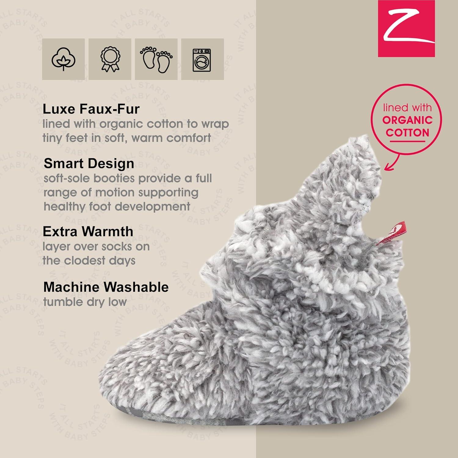 imageZutano Unisex Furry Baby Booties with Grippers Organic Cotton Lining Baby Registry Must HavesHeather Gray Furry