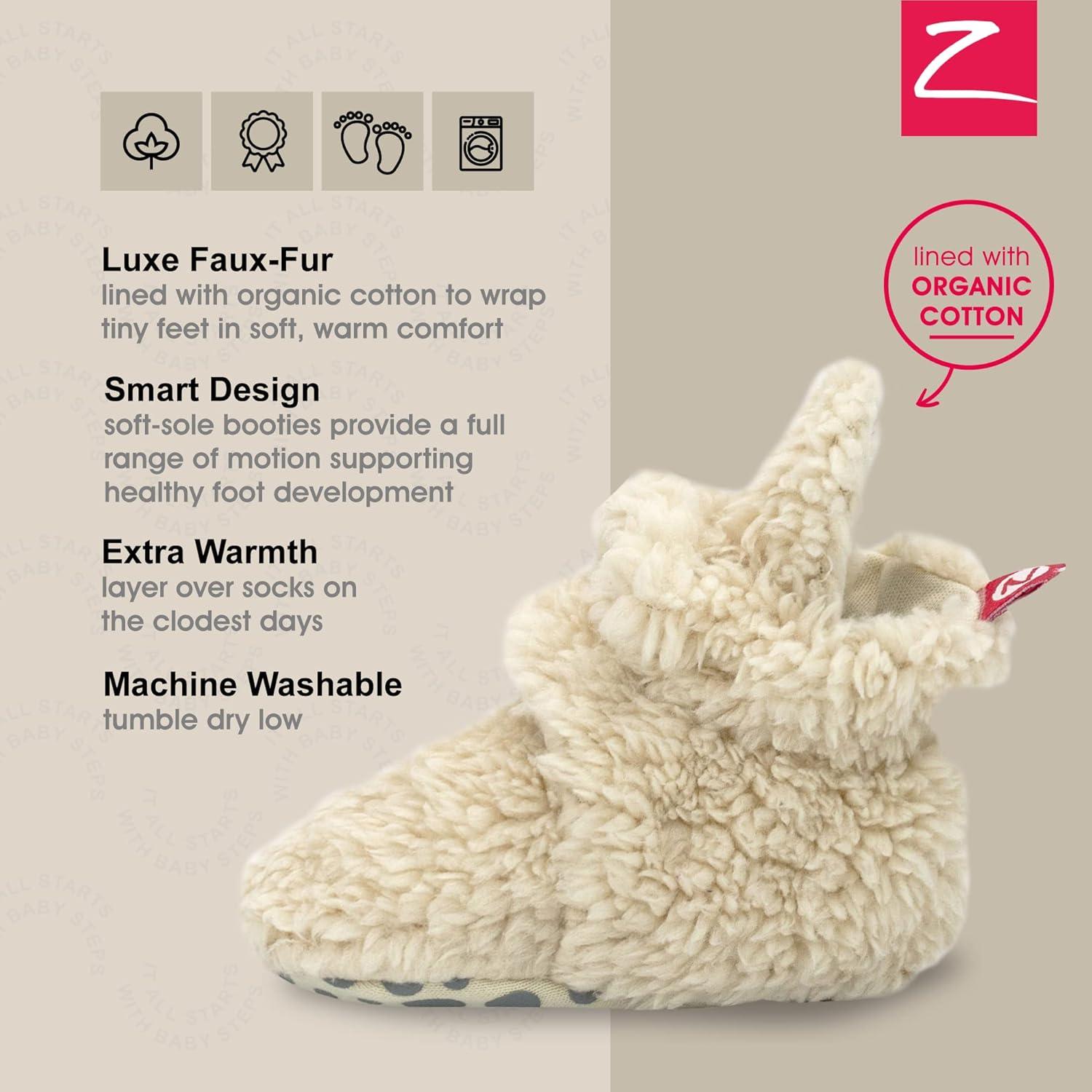 imageZutano Unisex Furry Baby Booties with Grippers Organic Cotton Lining Baby Registry Must HavesOat Furry