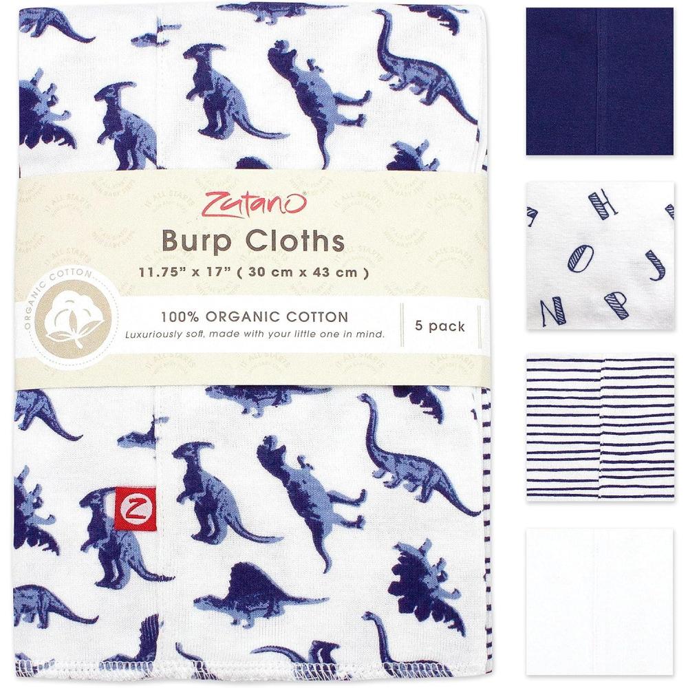 imageZutano 5Pack Organic Burp Cloths for Baby Girl amp Boy Large Cotton Burping Cloths for Babies  Absorbent Baby SpitUp Rags  Gender Neutral Burp Clothes  Newborn Essentials Heather GrayDino Party