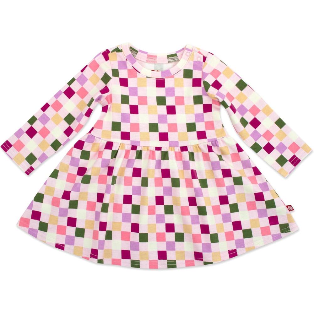 imageZutano Baby Girls Organic Cotton Long Sleeve DressPink Checker