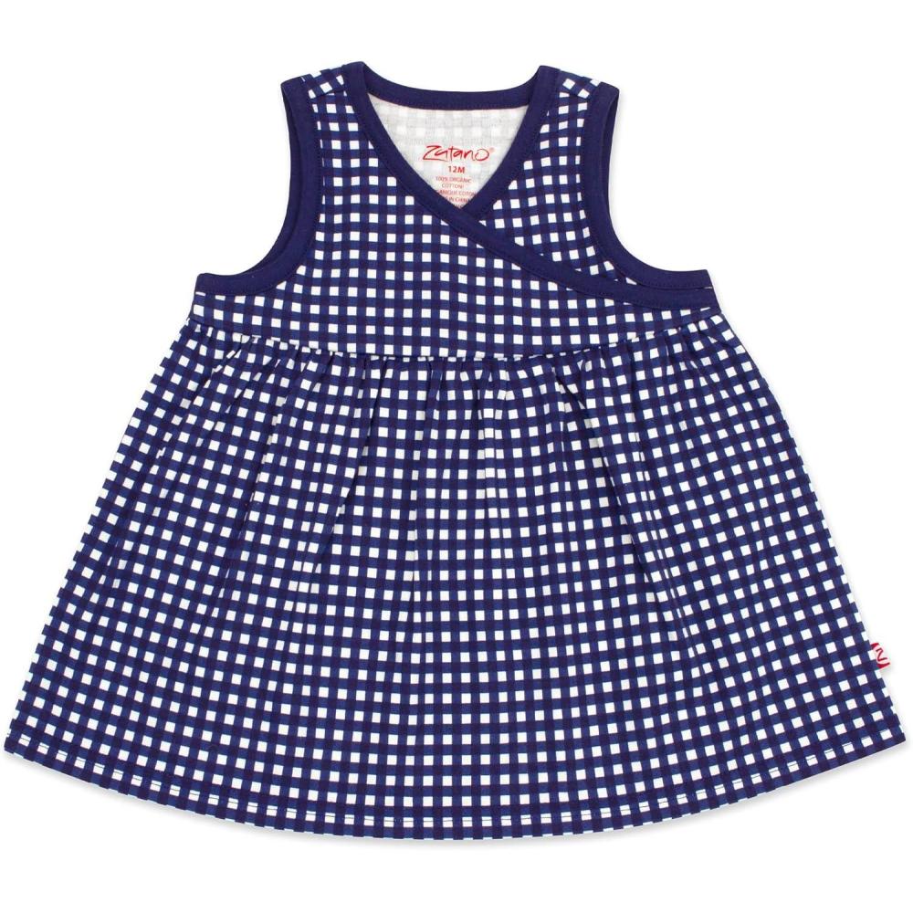 imageZutano Baby Girls Organic Cotton Summer Dress Cute Party Dresses for Baby Girls Soft Cotton Dress Baby Girl DressesNavy GinghamSurplice