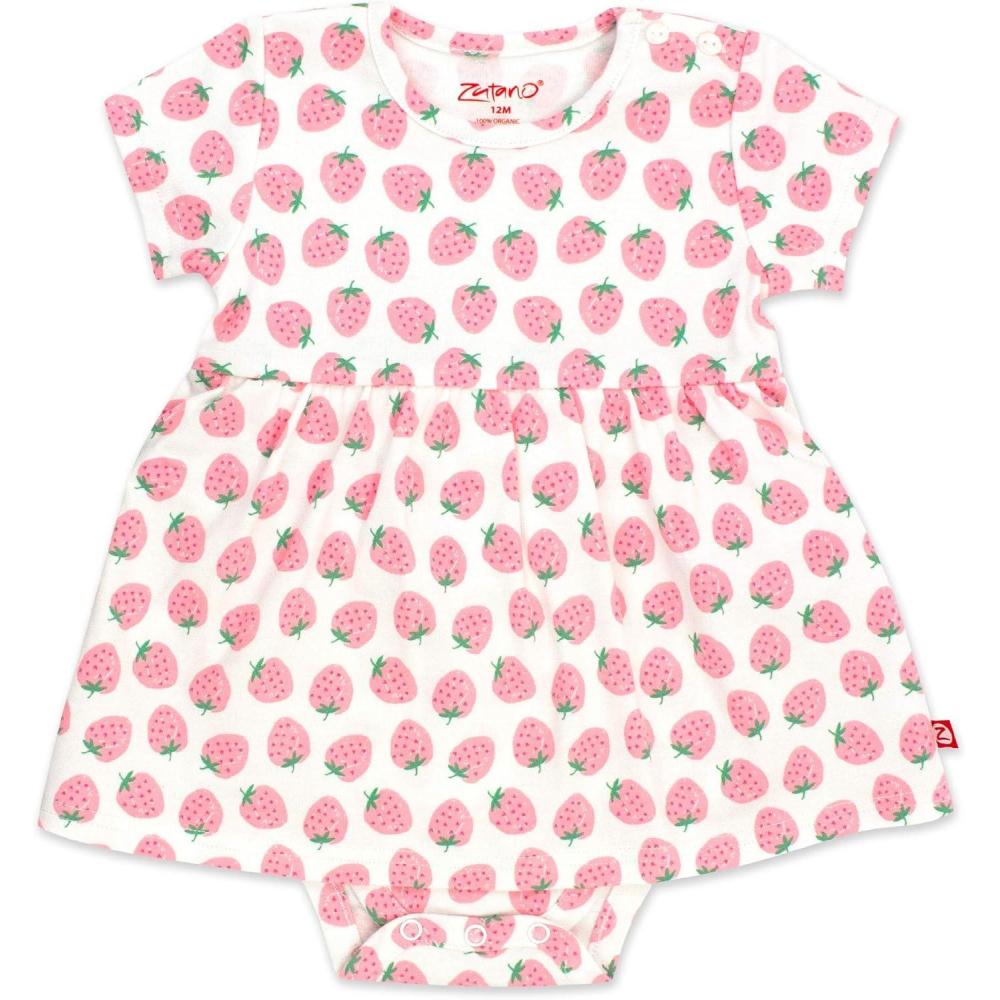 imageZutano Baby Girls Organic Cotton Summer Dress Cute Party Dresses for Baby Girls Soft Cotton Dress Baby Girl DressesStrawberriesRomper