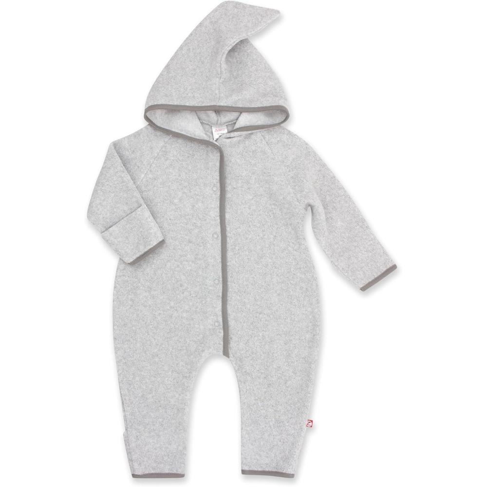 imageZutano Cozie Fleece Baby OnePiece Elf Romper with HoodHeather Gray