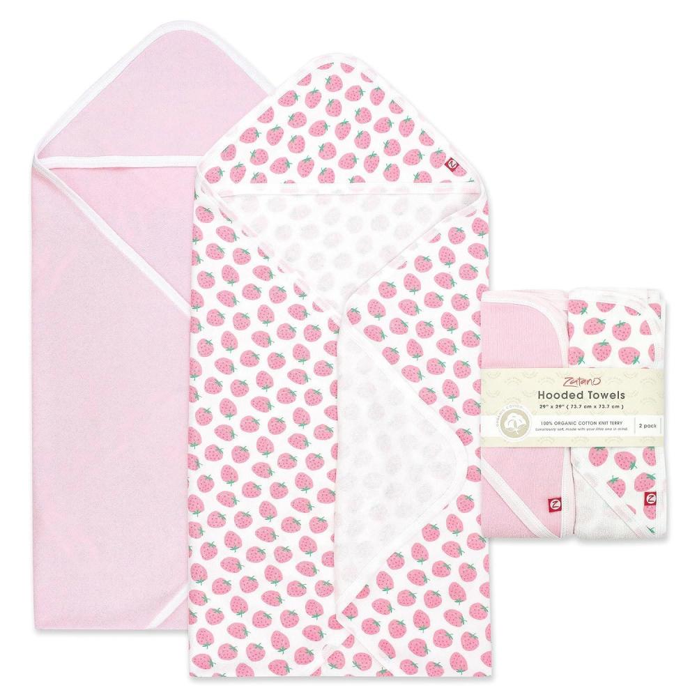 imageZutano Hooded Baby Towels Organic Cotton Baby Bath Towel Ultra Soft and Absorbent Baby Towel for Newborn and Infant  Girl Boy and Unisex Towel Set Strawberries 2PackStrawberries