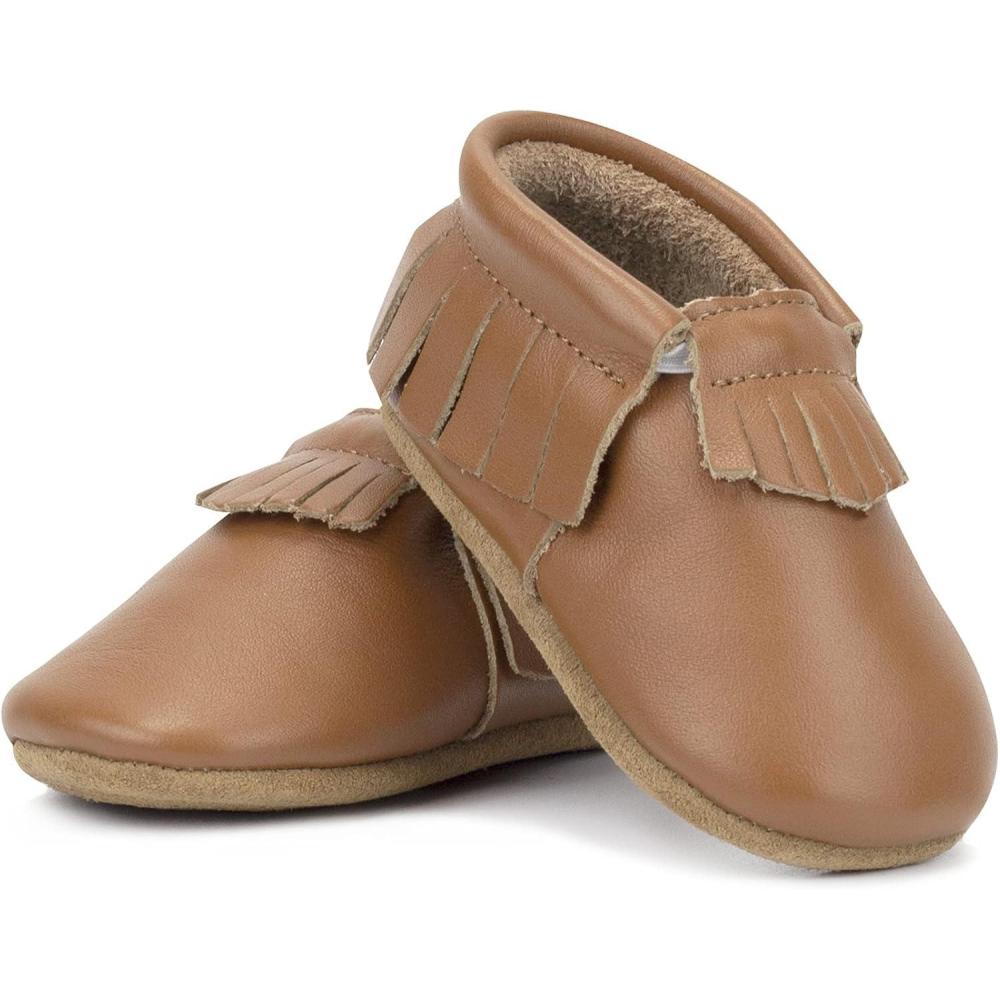 imageZutano Unisex Baby Leather Moccasins Slip Resistant SoftSole Stay On Baby ShoesChestnut Fringe